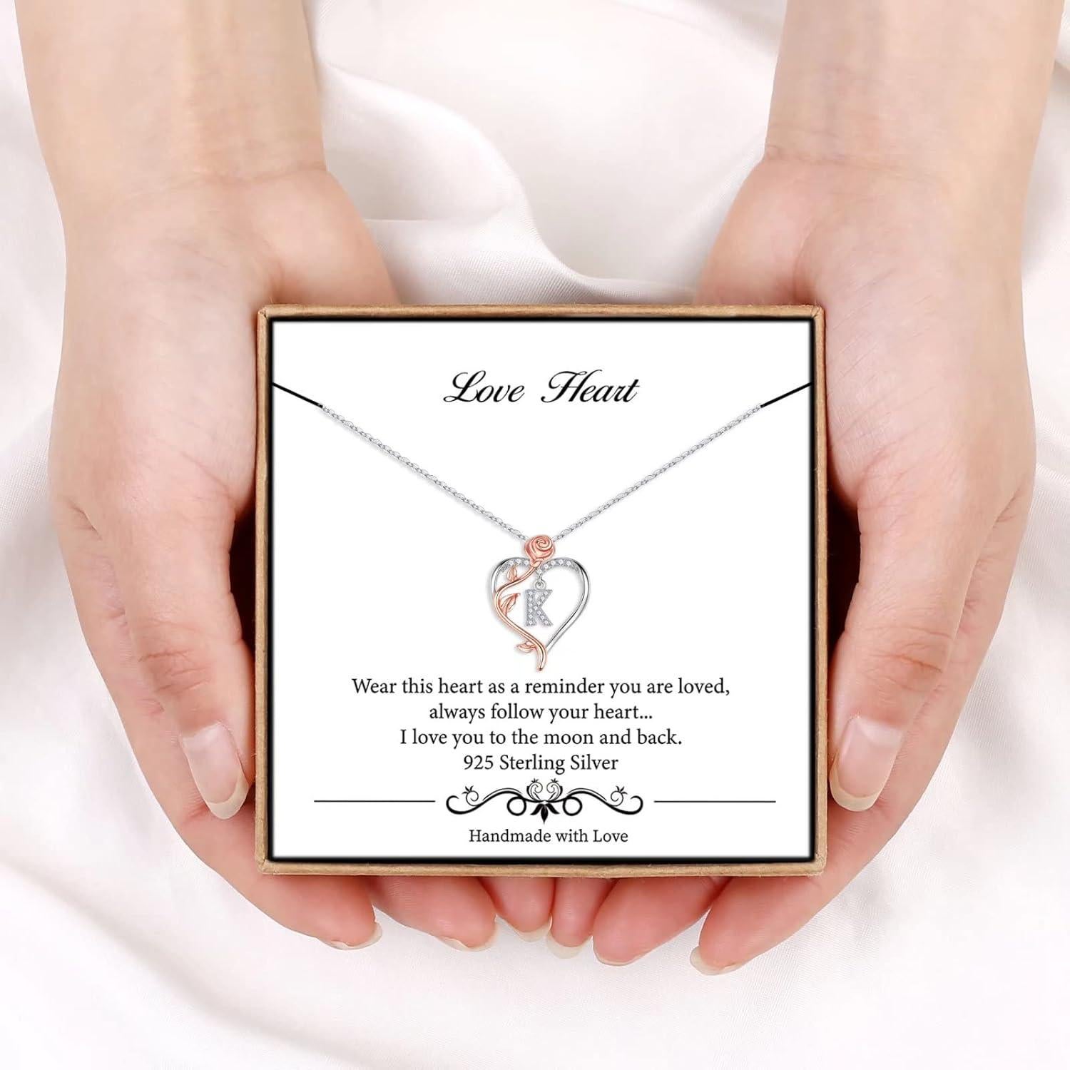 Collar Inicial Corazón Rosa Iefil Plata Esterlina 925 45.72 cm