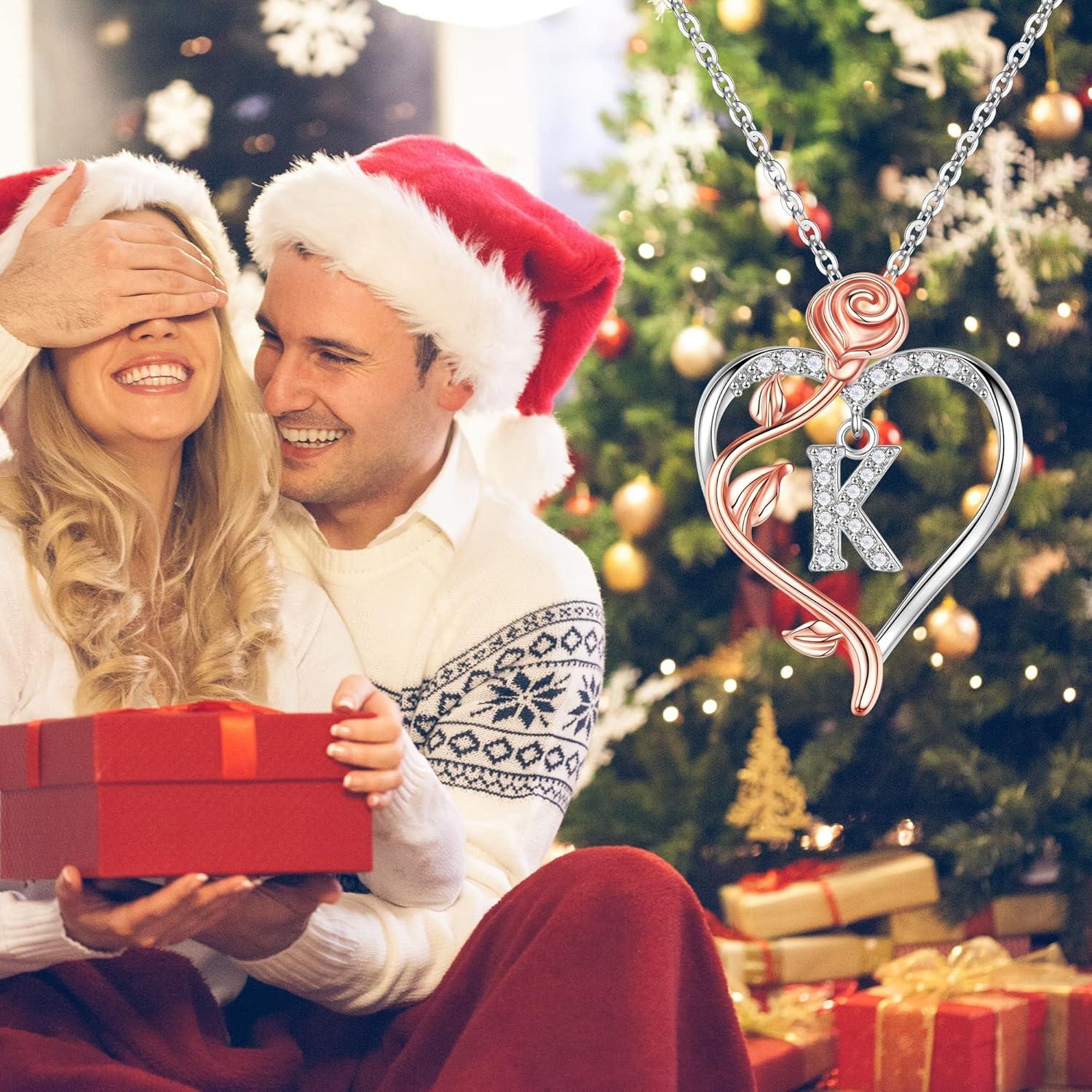 Collar Inicial Corazón Rosa Iefil Plata Esterlina 925 45.72 cm