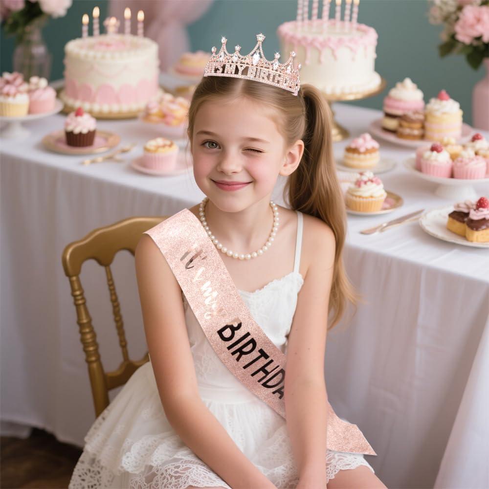 Corona y Banda de Cumpleaños Ahoney Oro Rosa para Mujeres