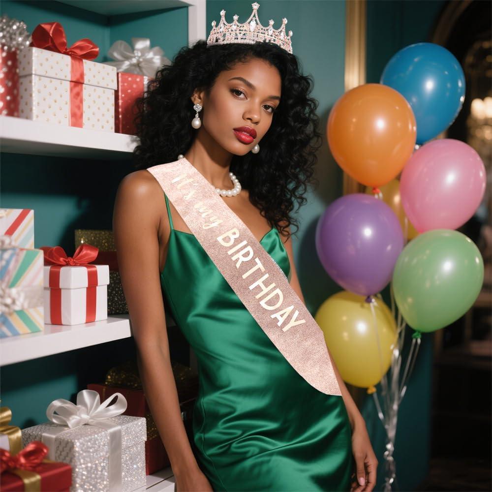 Corona y Banda de Cumpleaños Ahoney Oro Rosa para Mujeres