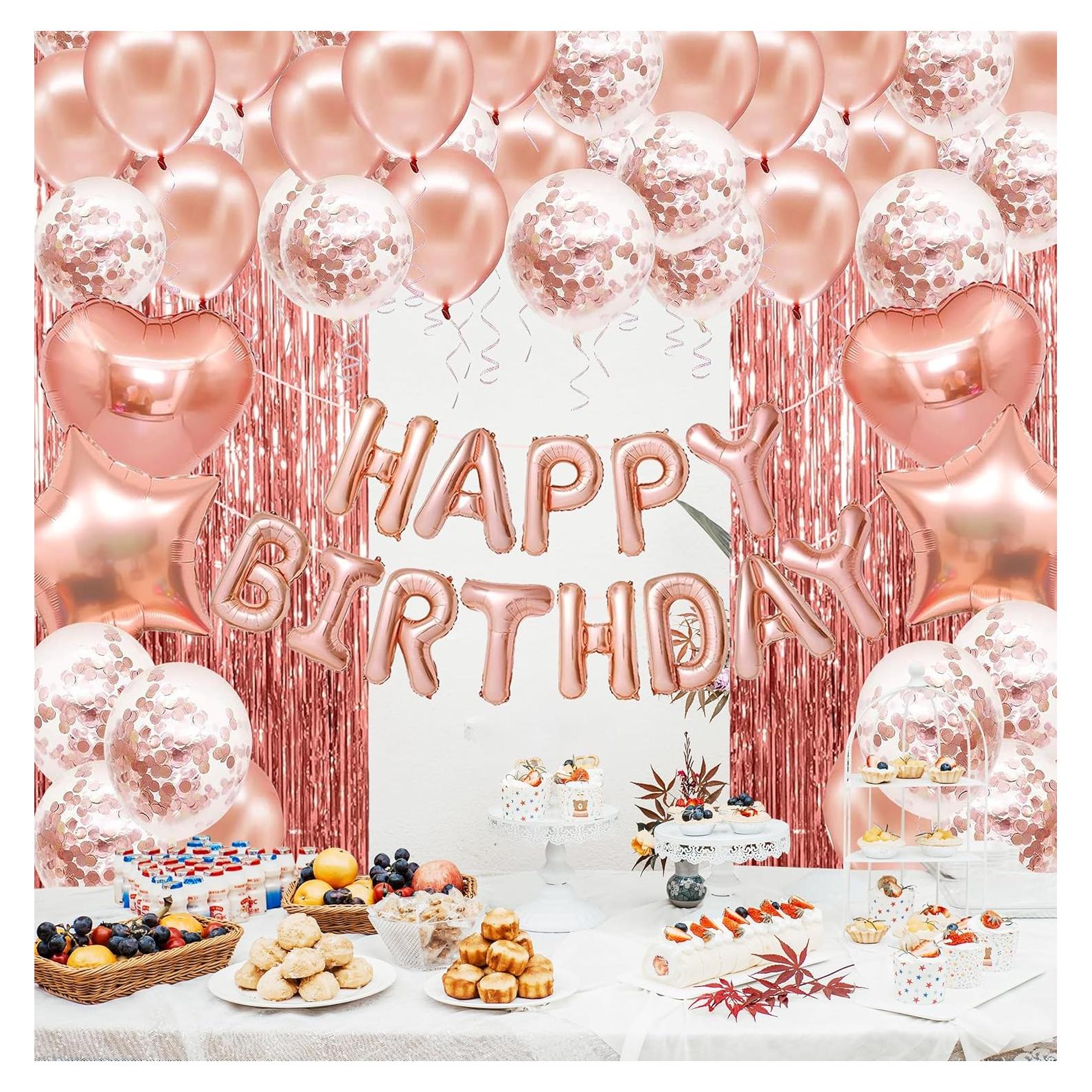 Decoración de Cumpleaños Rosa Dorado Marisylva - Globos y Banner