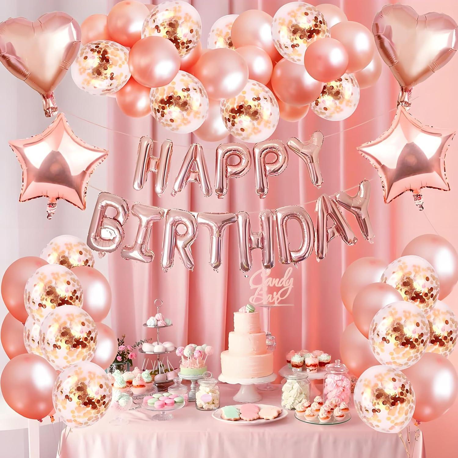 Decoración de Cumpleaños Rosa Dorado Marisylva - Globos y Banner