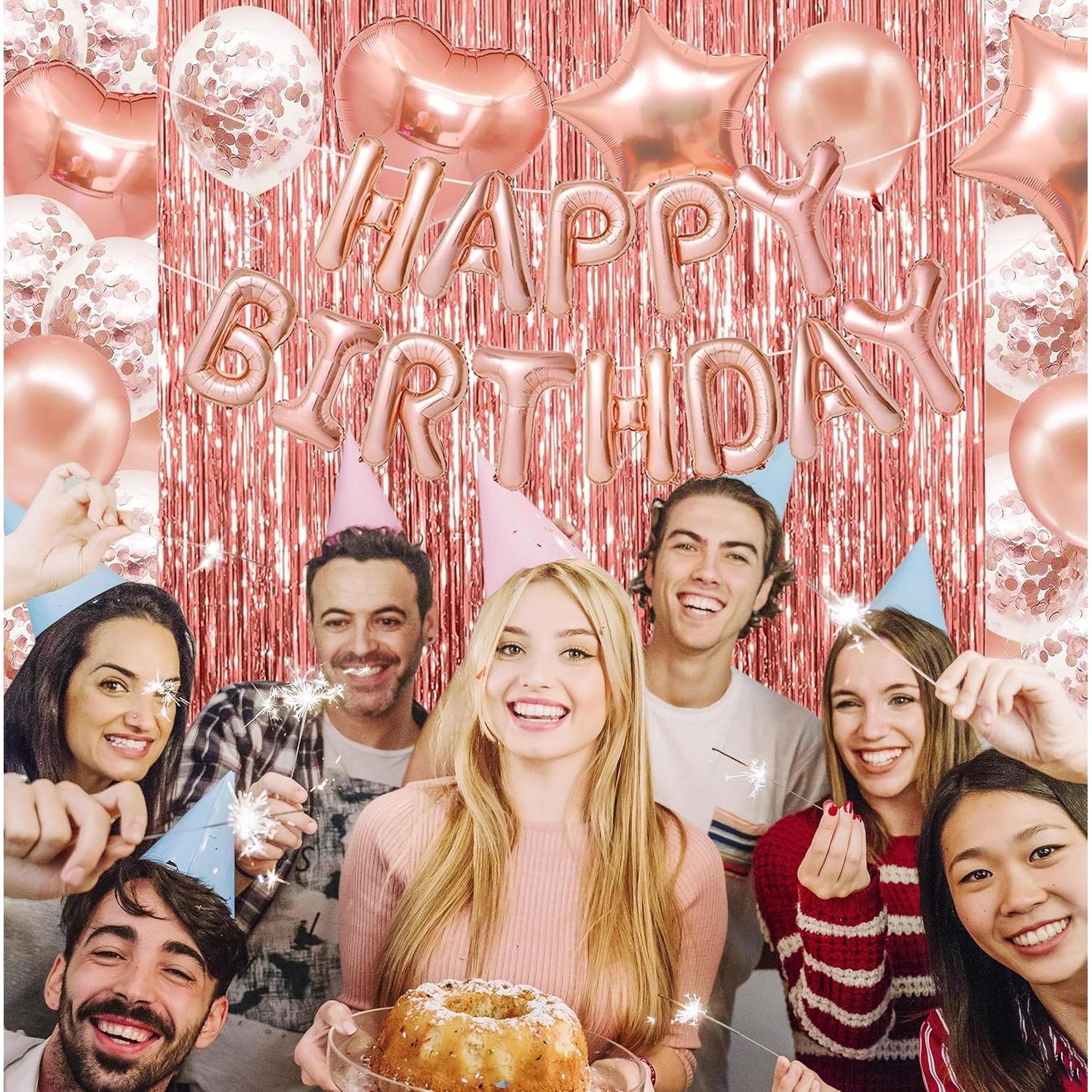 Decoración de Cumpleaños Rosa Dorado Marisylva - Globos y Banner