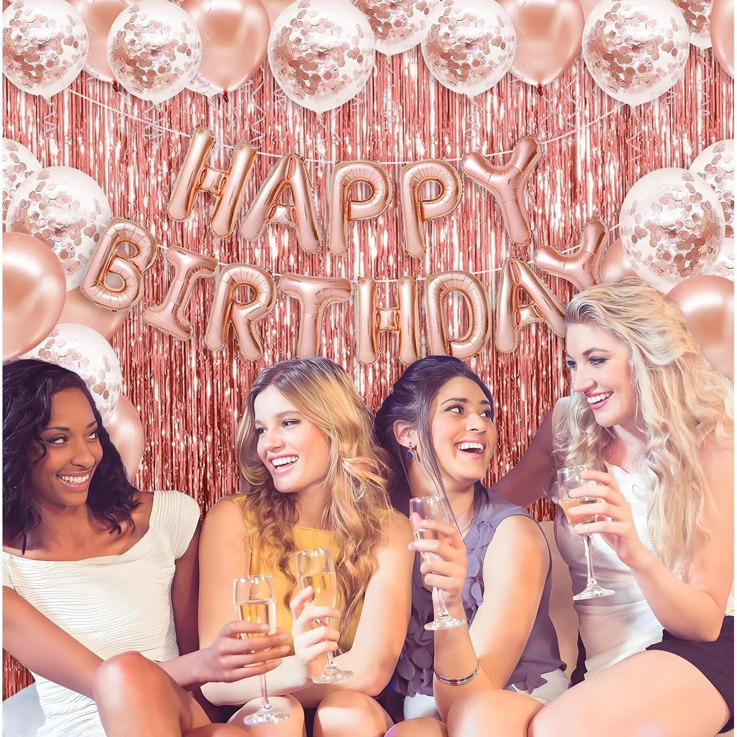 Decoración de Cumpleaños Rosa Dorado Marisylva - Globos y Banner