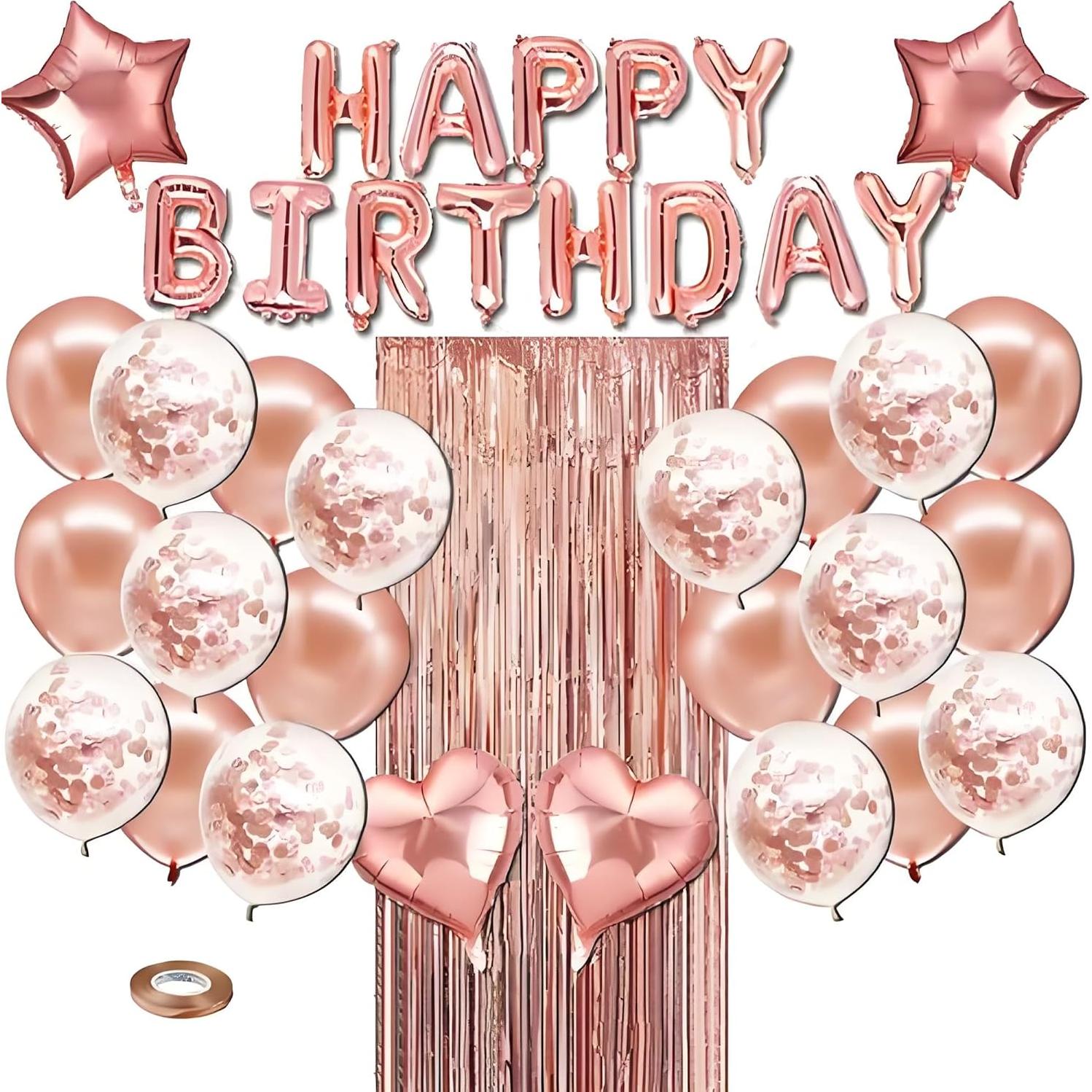 Decoración de Cumpleaños Rosa Dorado Marisylva - Globos y Banner