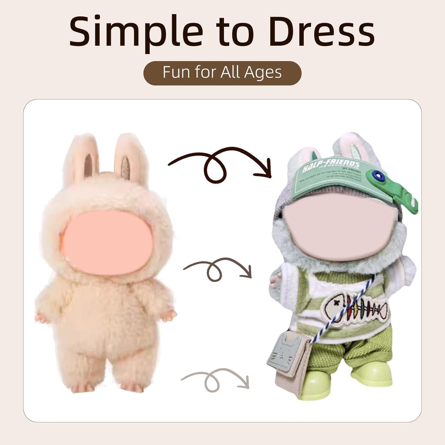 Conjunto de Ropa Elegante para Muñeca Conejo 17cm - 6 Piezas