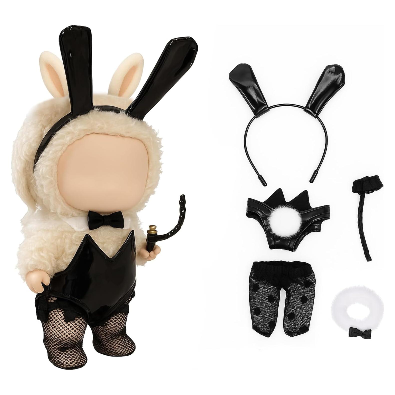 Conjunto de Ropa para Muñecas 17cm VVQUI - Diadema Conejo, Falda Cuero