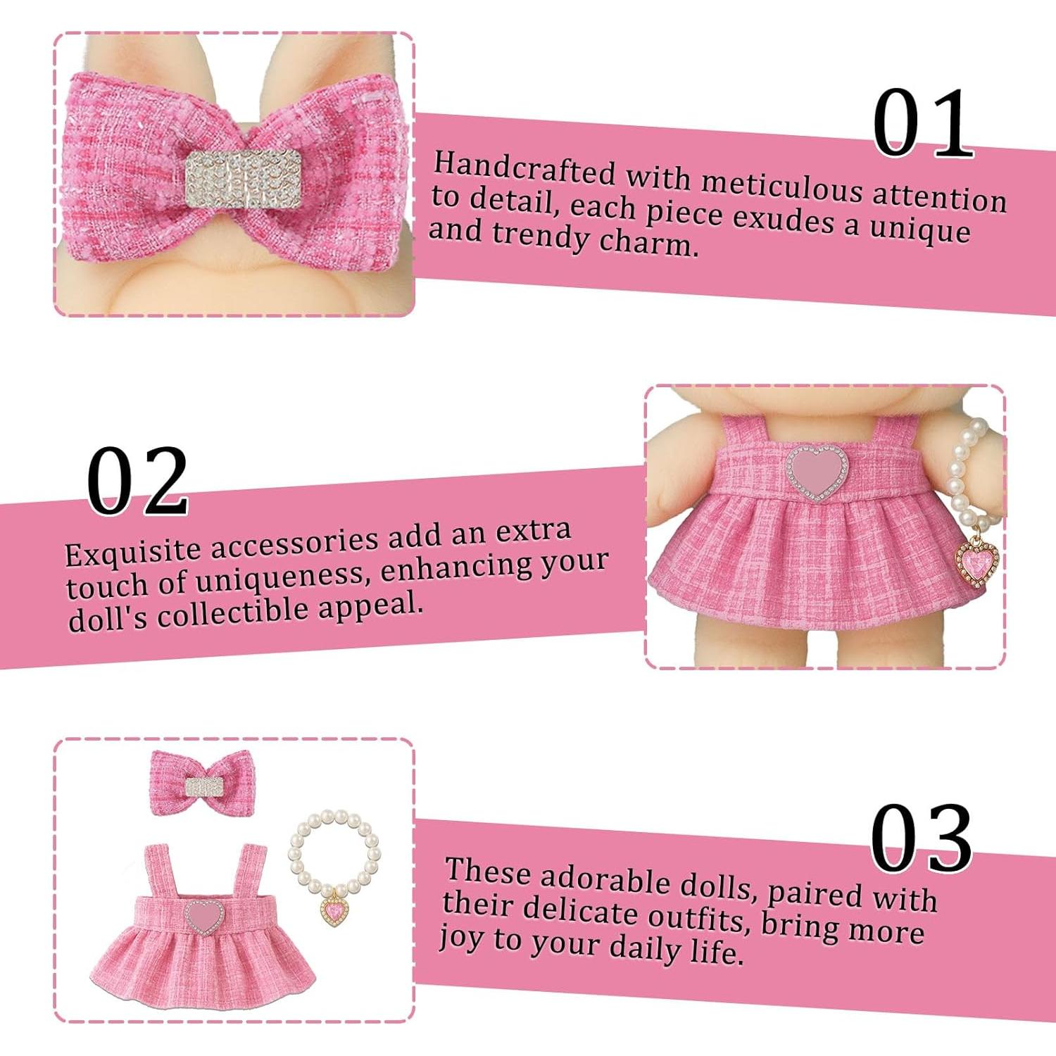 Conjunto de Ropa de Muñeca Rosa Hecho a Mano 17 cm Genovega