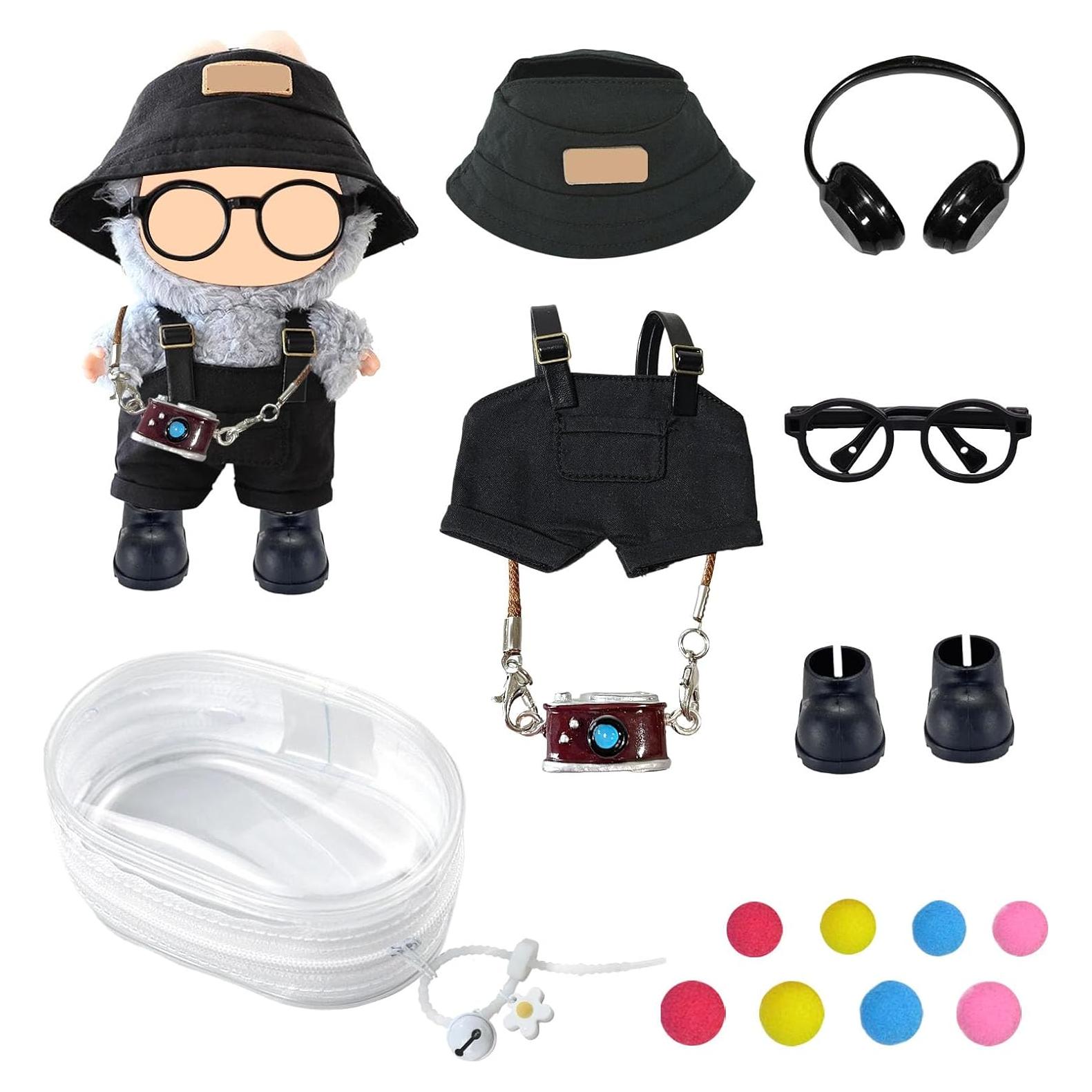 Conjunto de Overoles de Lona y Sombrero Labubu 17cm