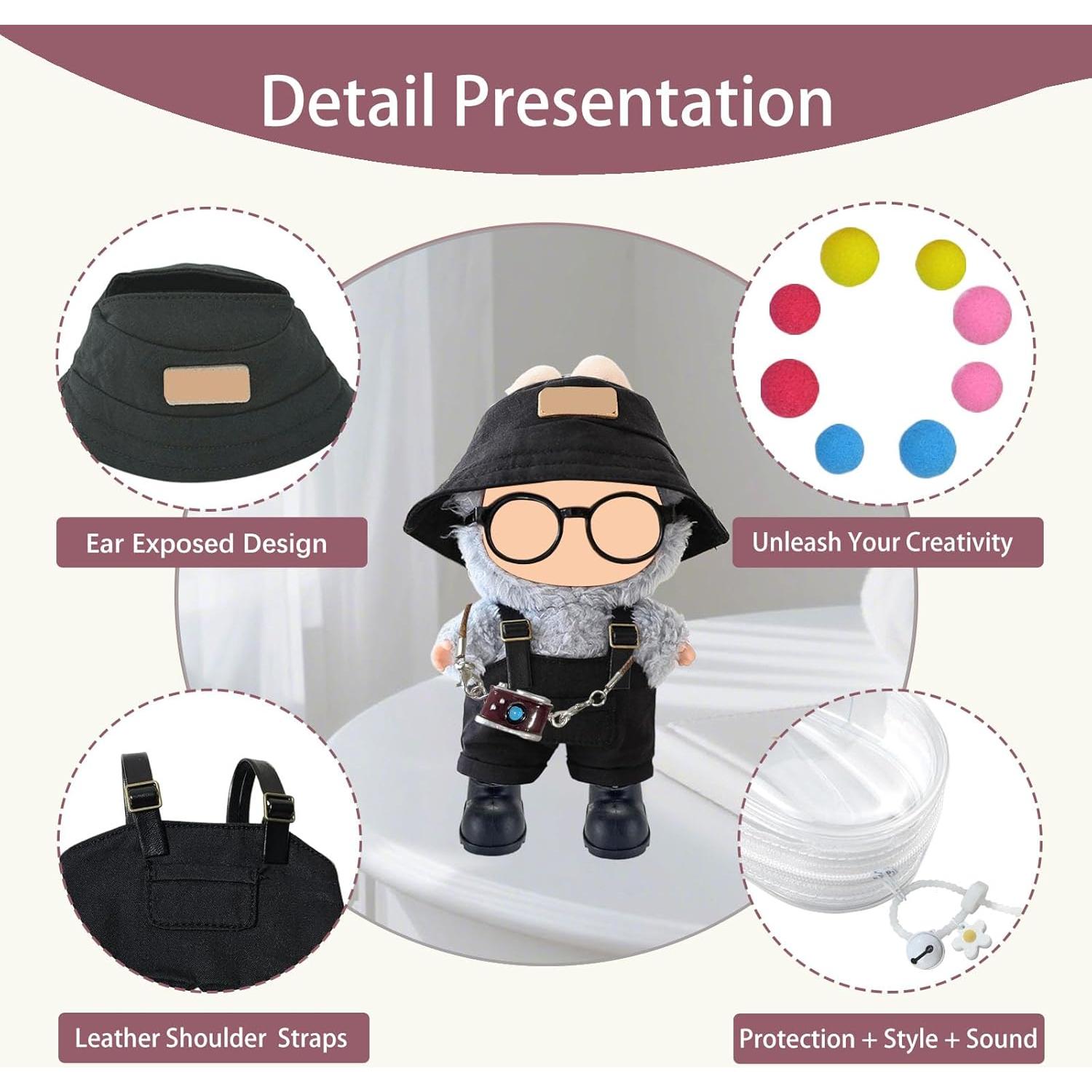 Conjunto de Overoles de Lona y Sombrero Labubu 17cm