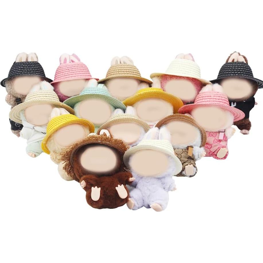 3PCS Wavy Style Colorful Hat Accessories for Labubu Doll Doll – for 17cm Vinyl Dolls – Natural Straw, 13cm Outer, 7cm Inner Diameter – Fits Blind Box & 2nd Gen Dolls (Set 3)