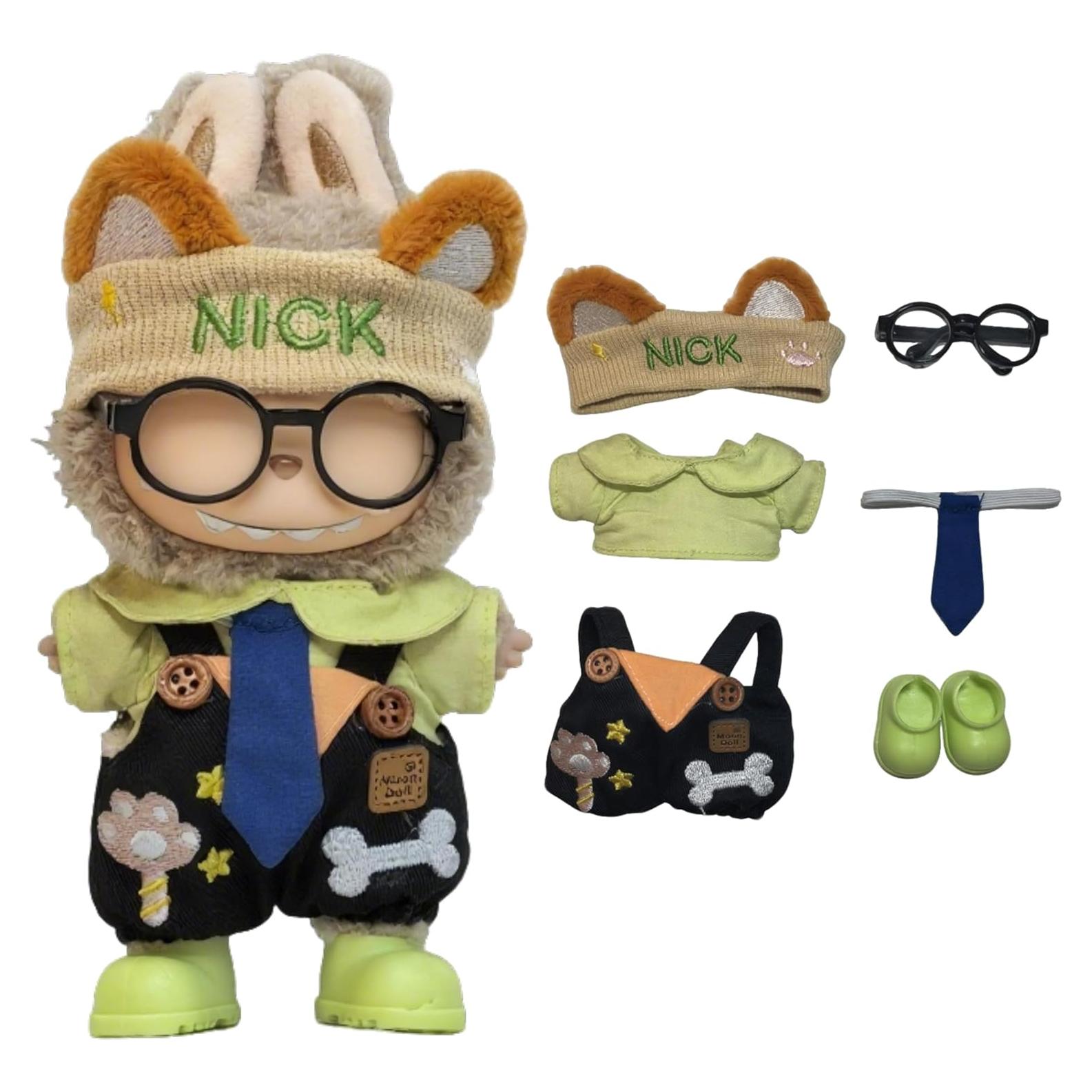 Ropa de muñeca Labubu - Conjunto zorro 6 piezas 17 cm