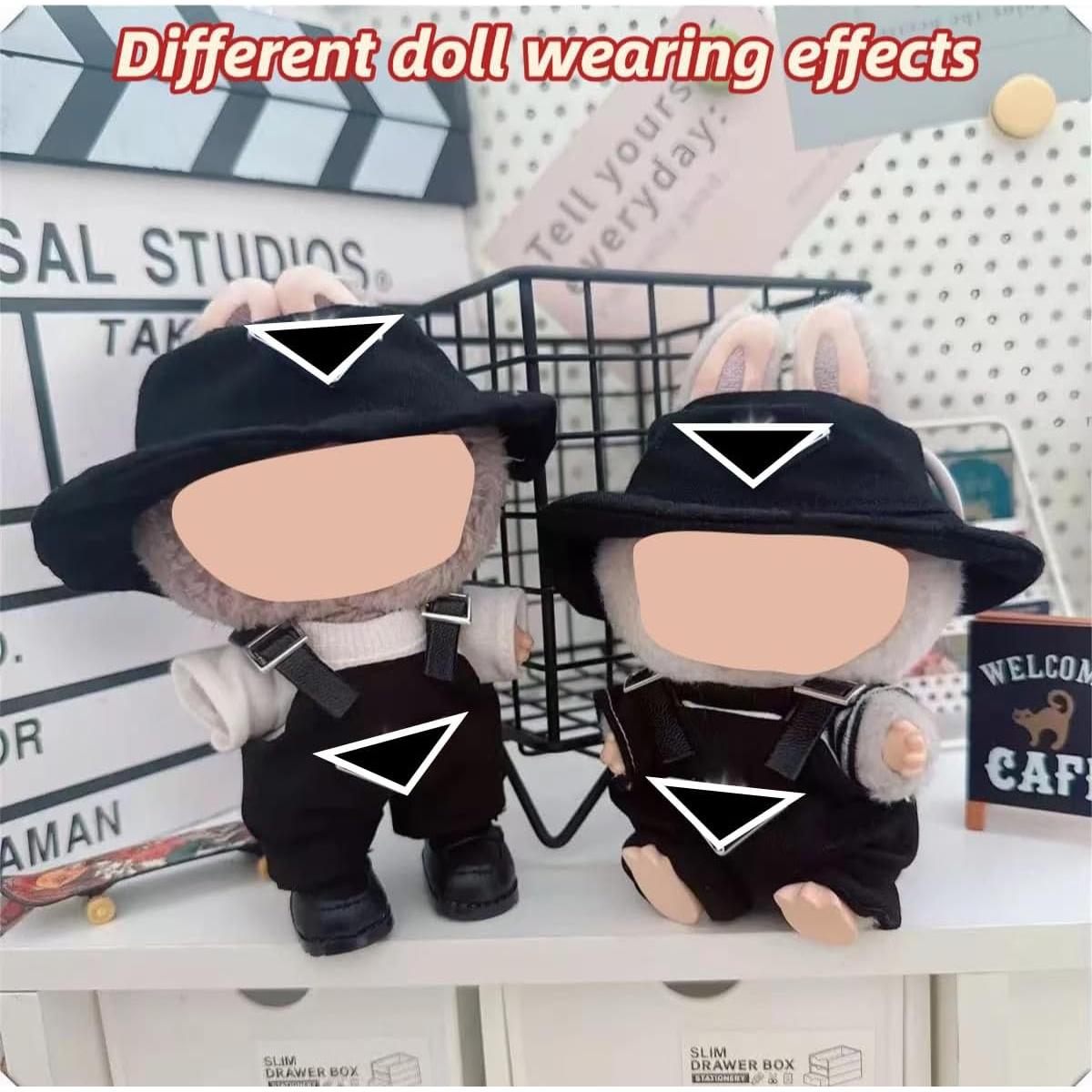 Conjunto de Ropa para Muñecas Labubu 15/17cm - Sombrero y Overoles Negros