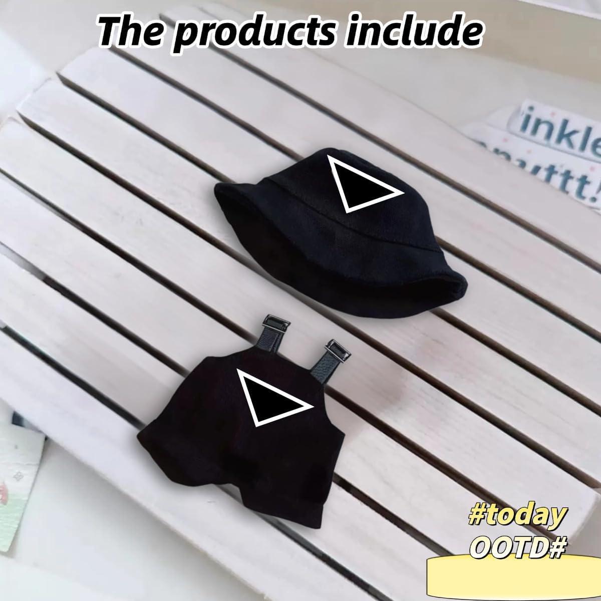 Conjunto de Ropa para Muñecas Labubu 15/17cm - Sombrero y Overoles Negros