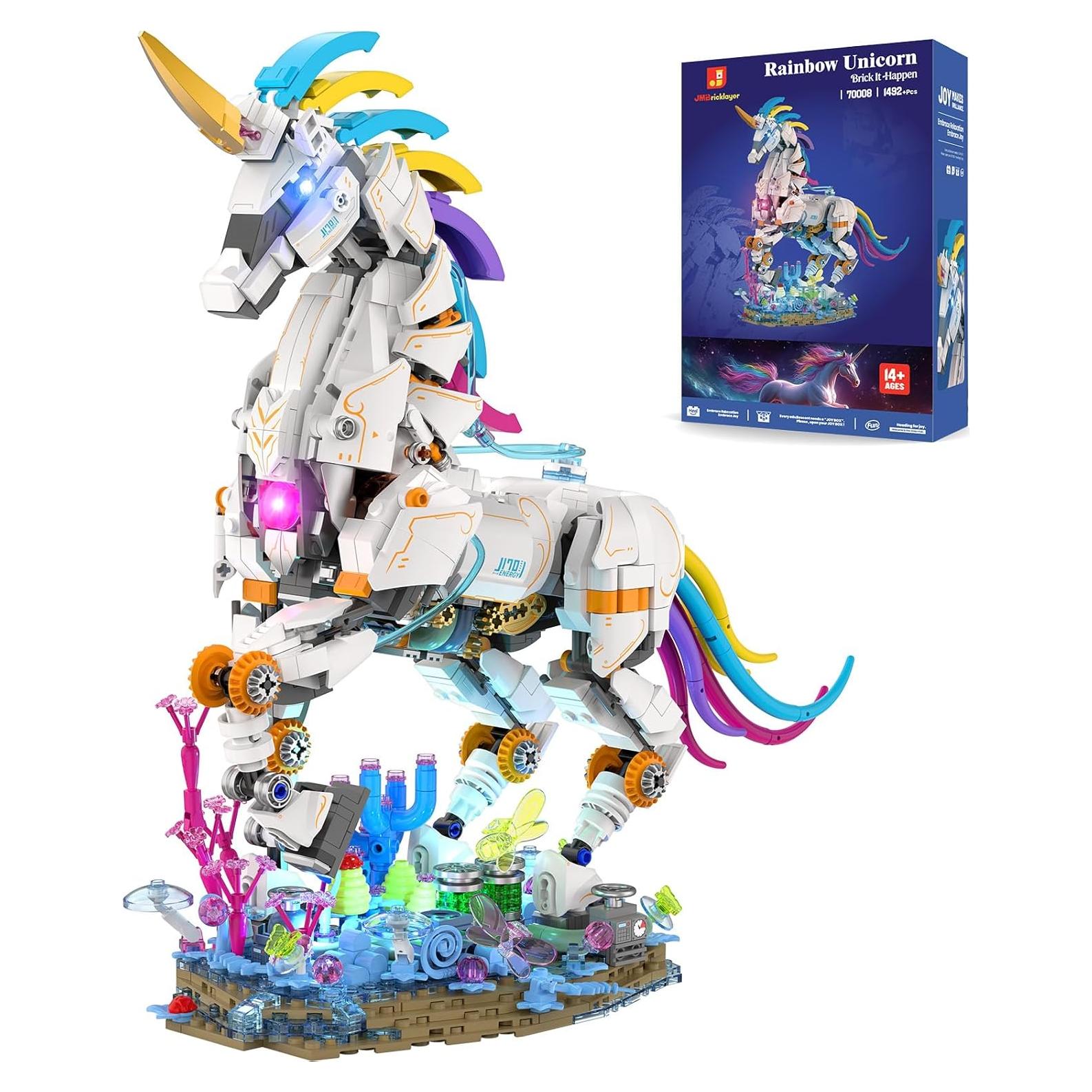 JMBricklayer Unicornio Arcoíris 1492 Piezas con Luz 70008