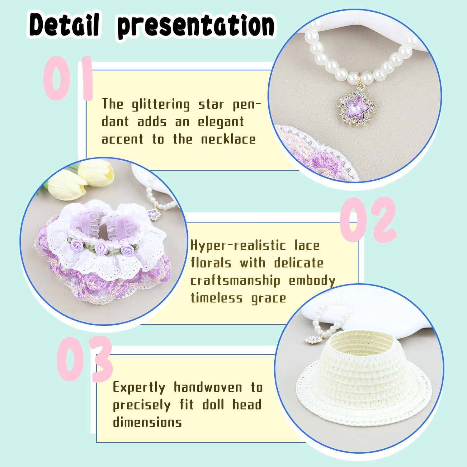 Conjunto de Ropa para Muñecas HiOKOU 3 Piezas Encaje Lavanda