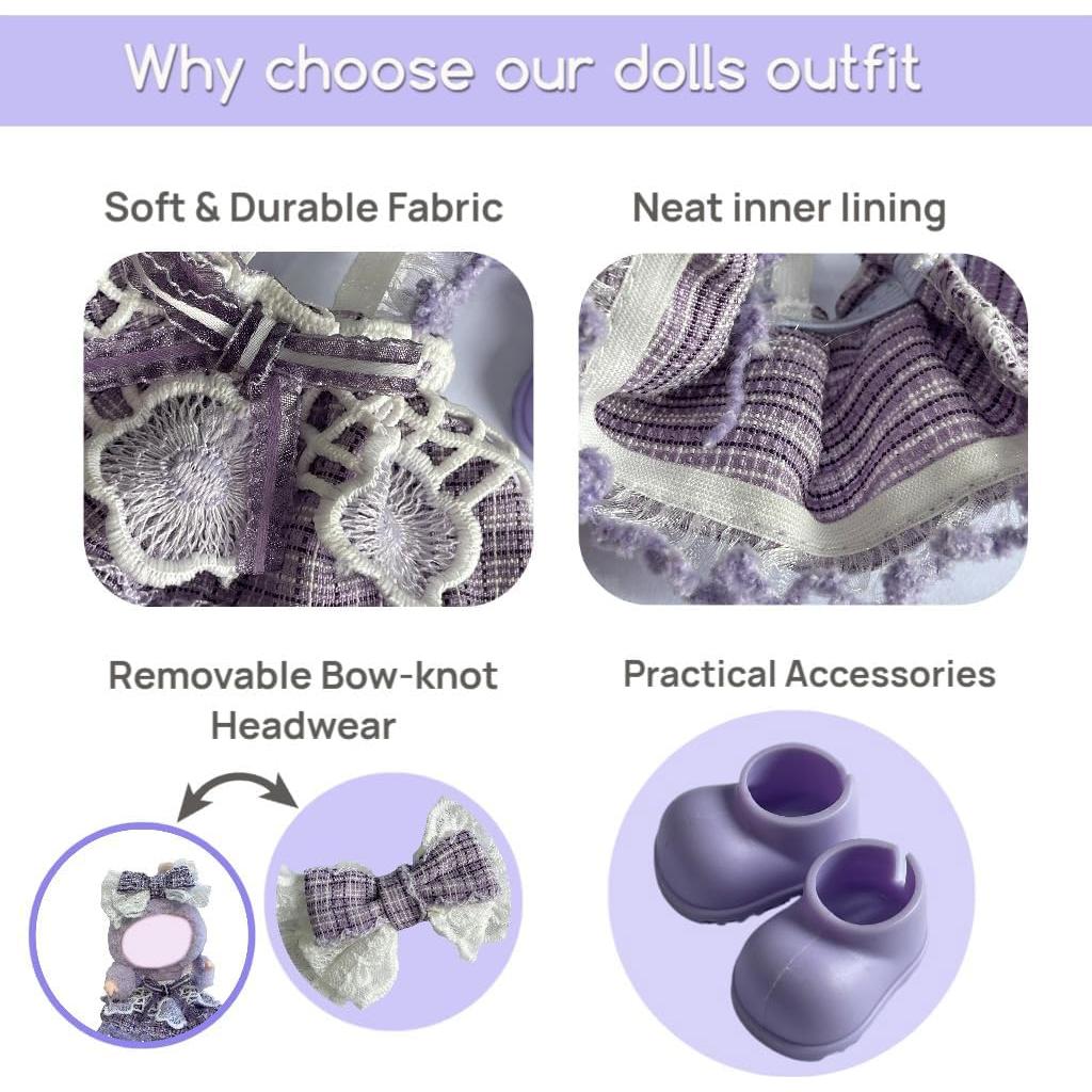 Conjunto de Ropa para Muñeca Brimaney 17cm - Princesa Púrpura 3pcs