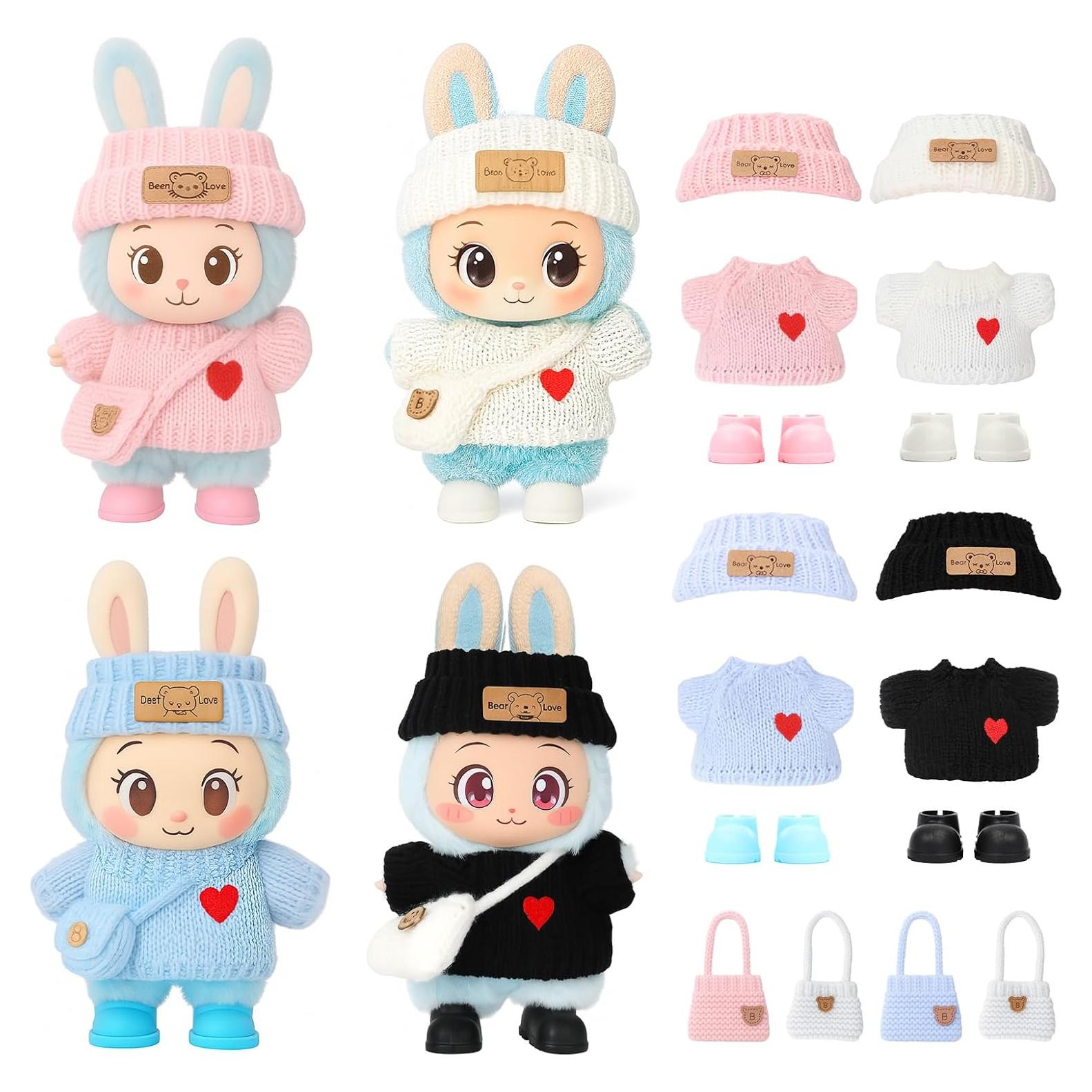 Conjunto de Ropa de Muñeca VVQUI 4 Piezas 17 cm Rosa/Negro/Blanco/Azul