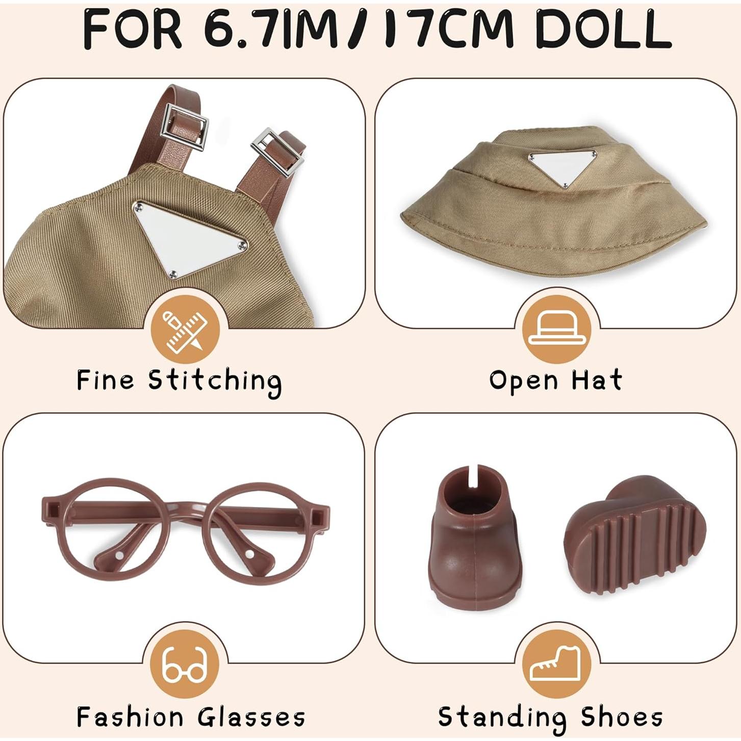 Conjunto de Ropa para Muñecas MOVOLIVI 17cm 4 Piezas Caqui