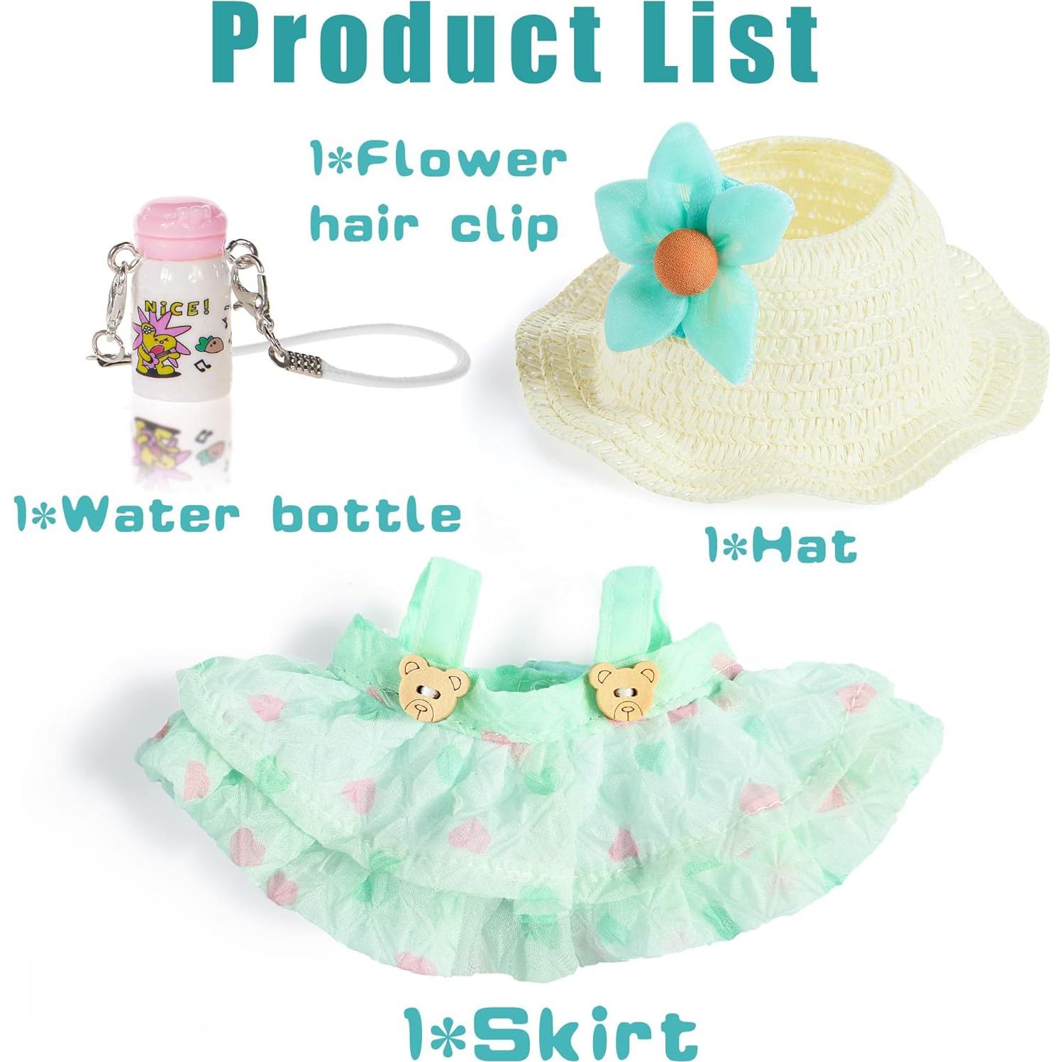 Conjunto de Ropa Kawaii para Muñecas 17cm - Vestido Floral Verde