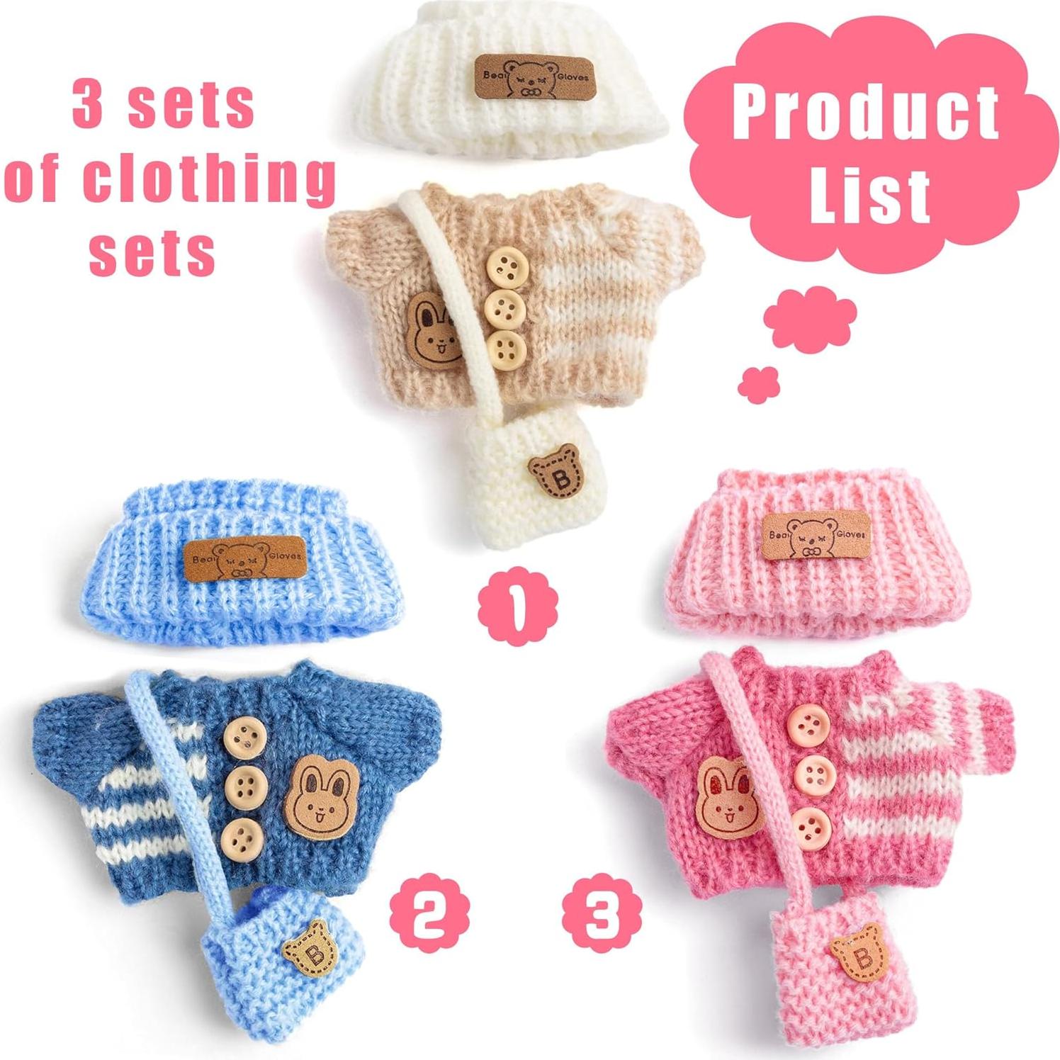 Conjunto de Ropa de Muñeca Ibayda 17cm - 3 Sombreros, 3 Suéteres