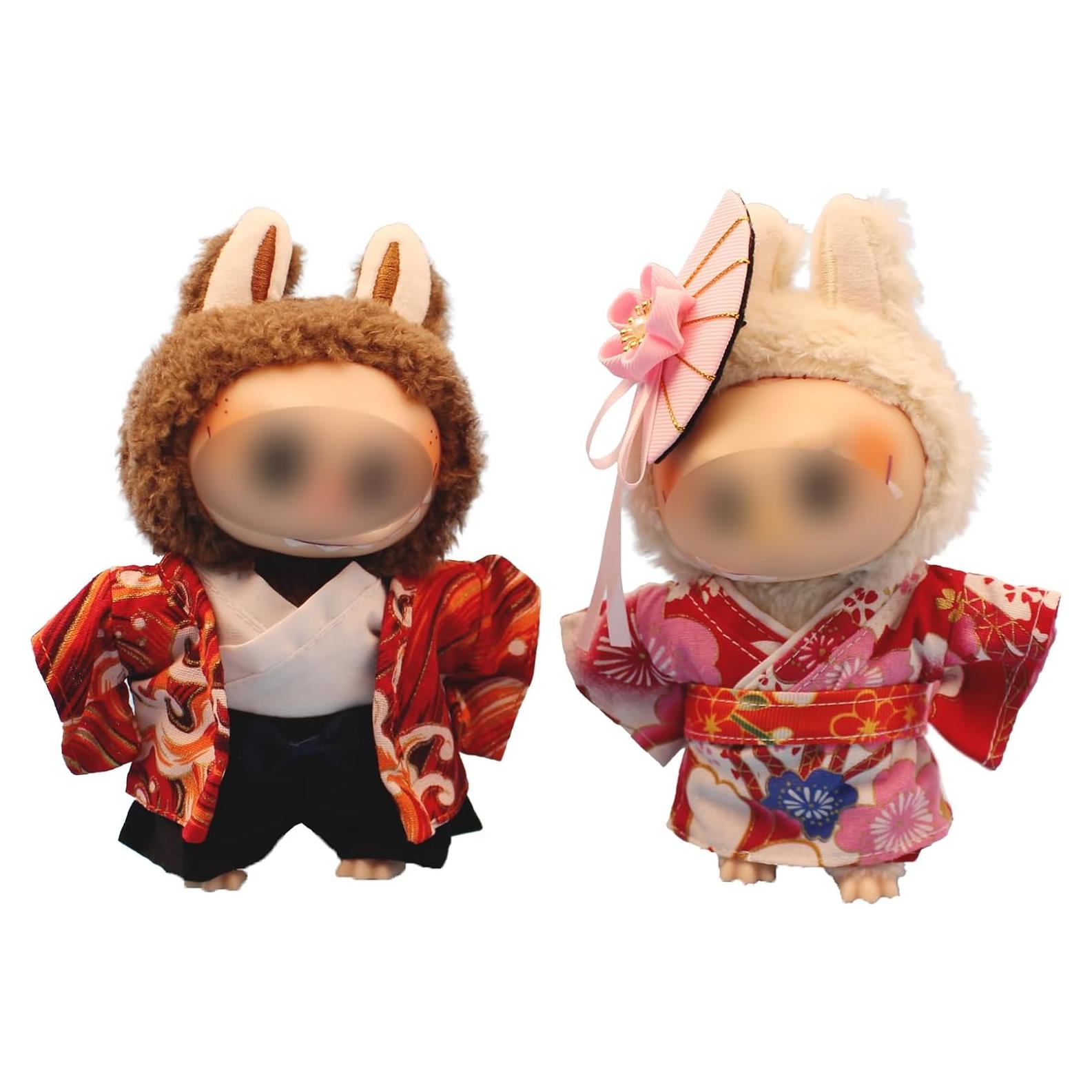 Ropa de muñeca Labubu 17cm Kimono Japonés Edo Hecho a Mano