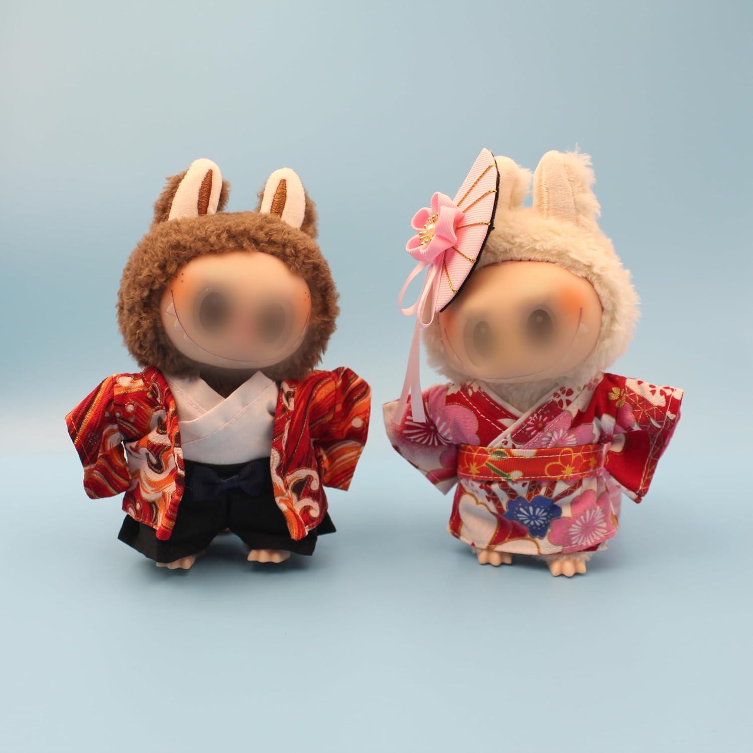 Ropa de muñeca Labubu 17cm Kimono Japonés Edo Hecho a Mano
