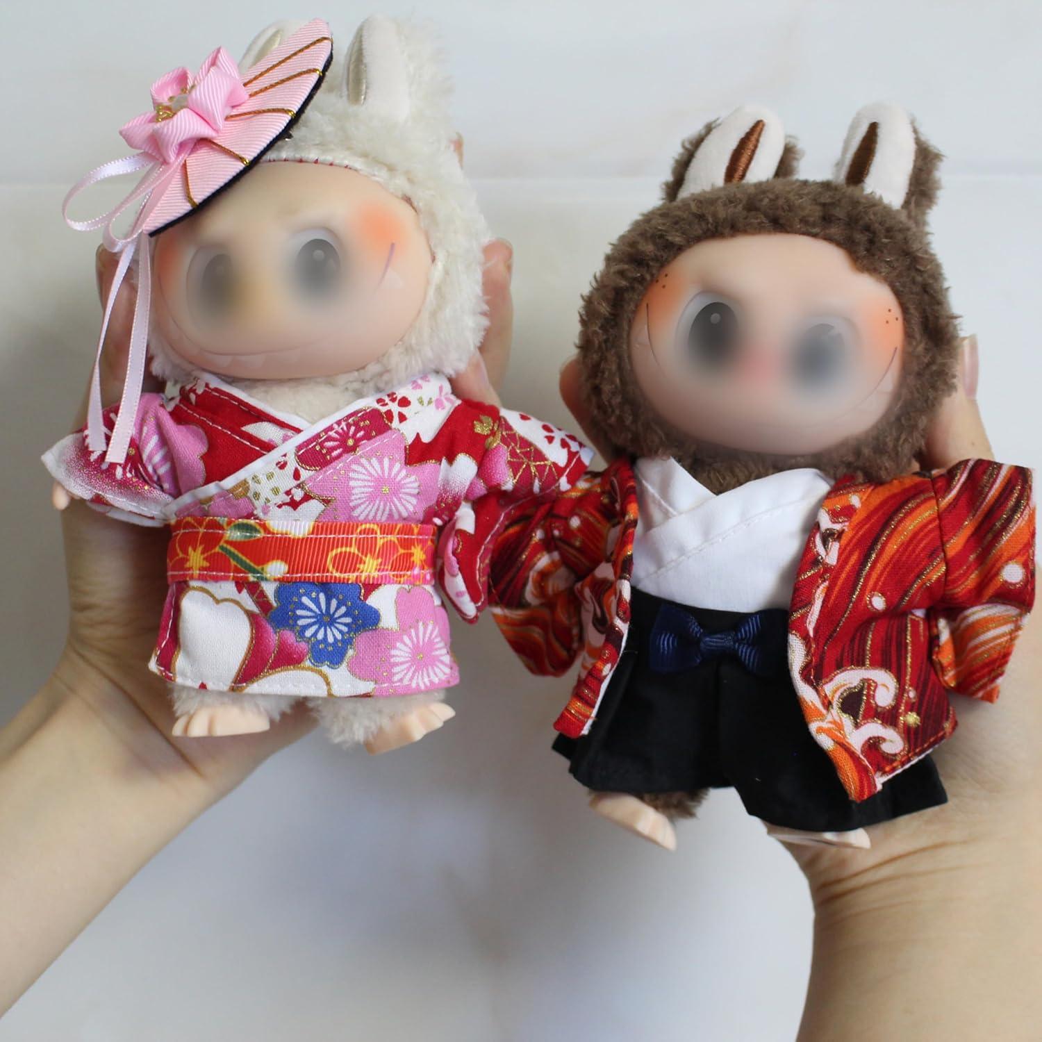 Ropa de muñeca Labubu 17cm Kimono Japonés Edo Hecho a Mano