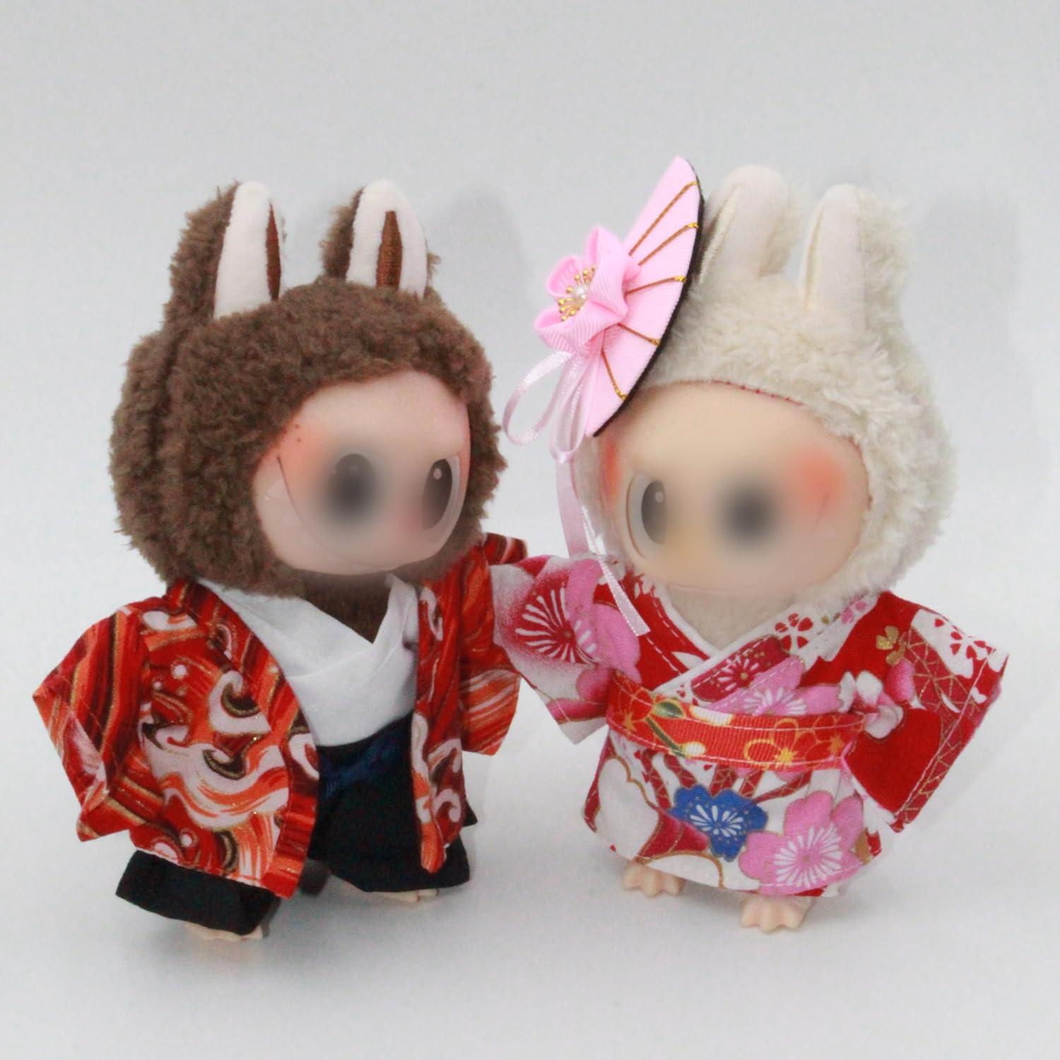 Ropa de muñeca Labubu 17cm Kimono Japonés Edo Hecho a Mano