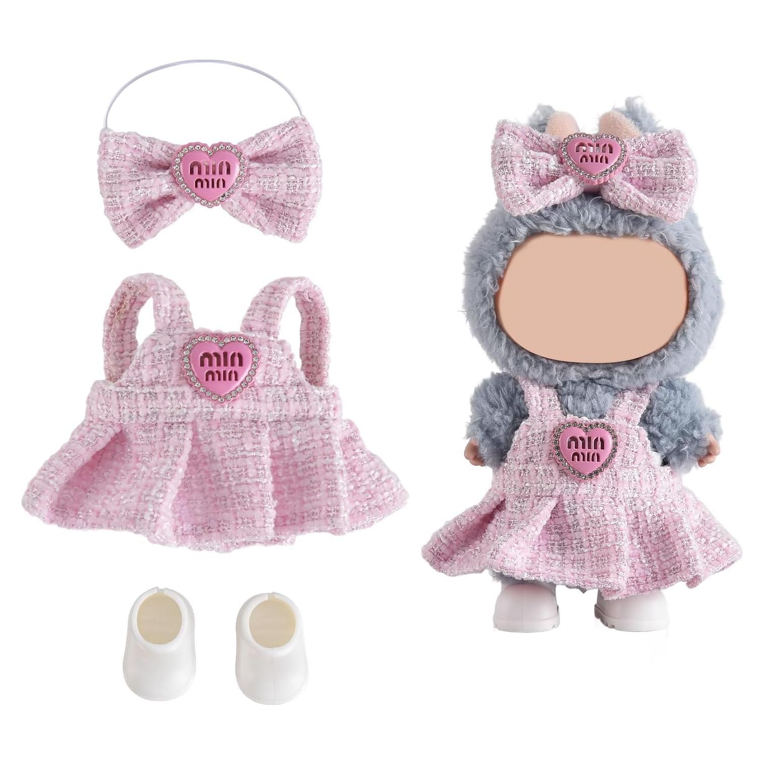 Conjunto de Ropa para Muñecas LABUBU - Vestido Rosa con Lazo y Botas