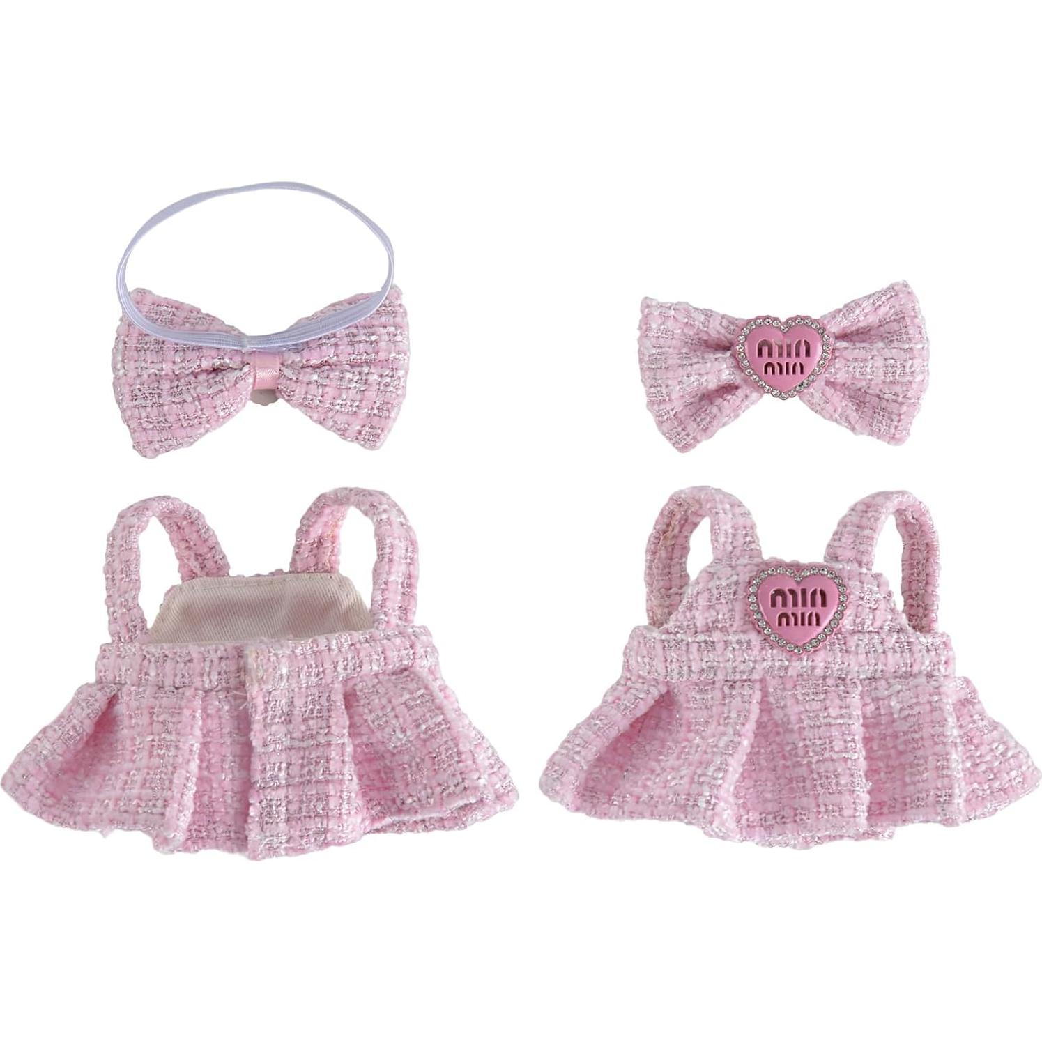 Conjunto de Ropa para Muñecas LABUBU - Vestido Rosa con Lazo y Botas