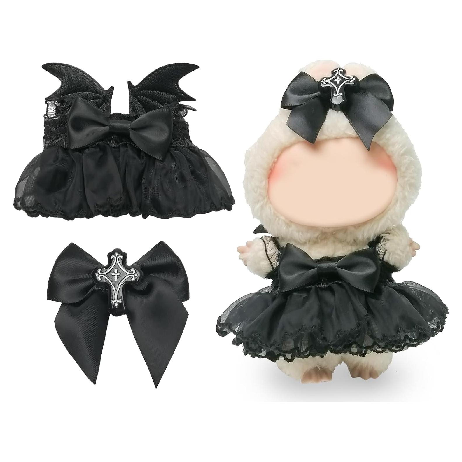 Conjunto Vestido Encaje Negro Labubu 17cm Hechicera Cruz Oscura