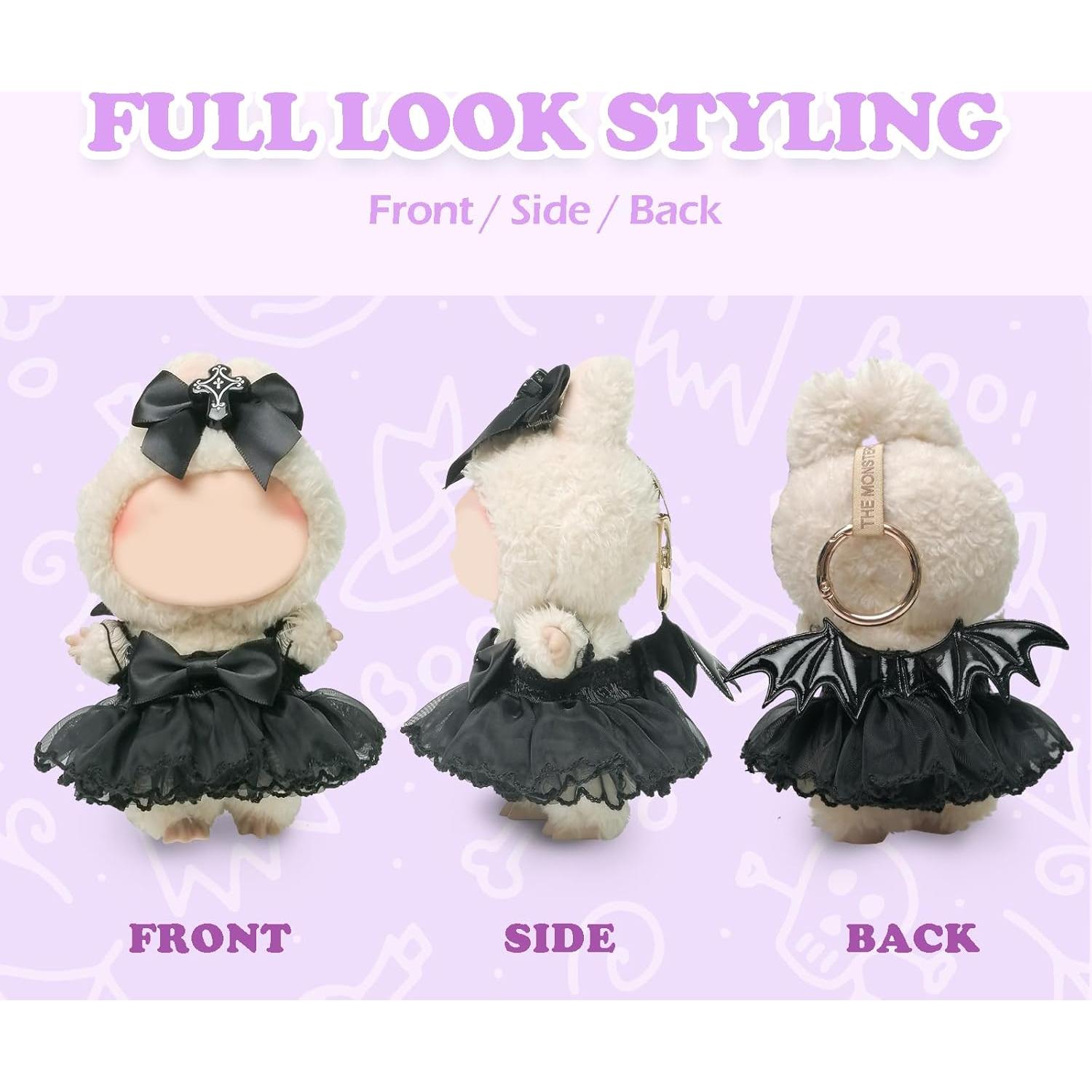 Conjunto Vestido Encaje Negro Labubu 17cm Hechicera Cruz Oscura