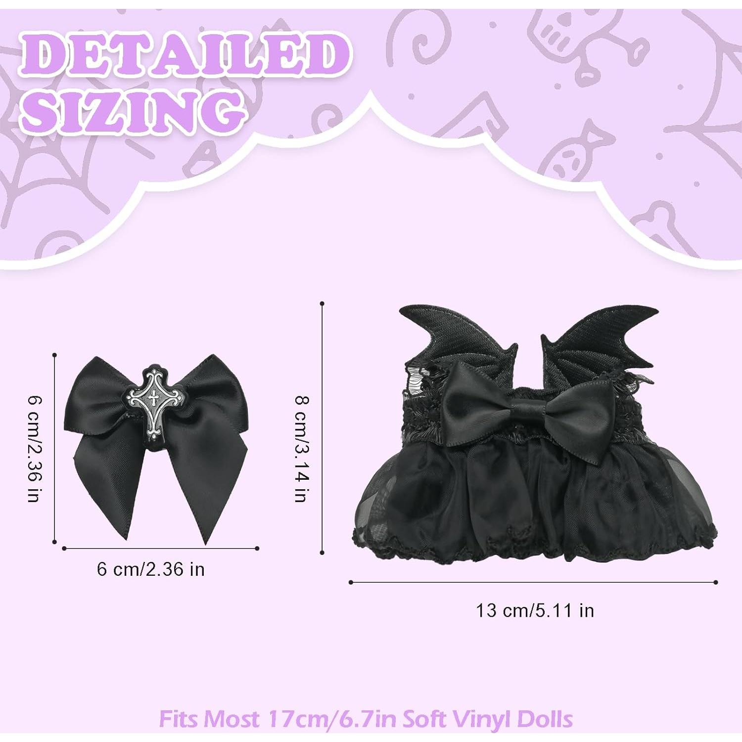 Conjunto Vestido Encaje Negro Labubu 17cm Hechicera Cruz Oscura