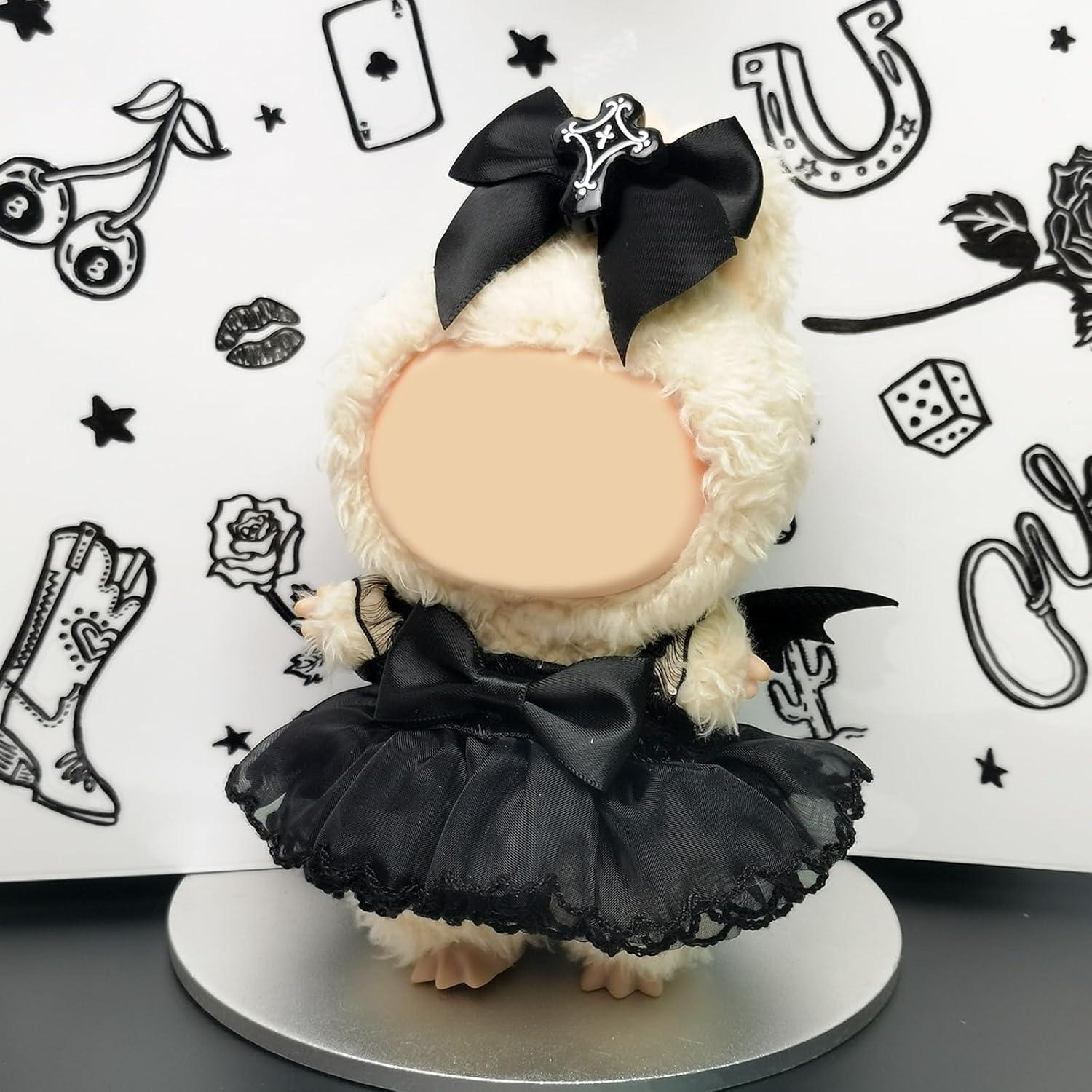 Conjunto Vestido Encaje Negro Labubu 17cm Hechicera Cruz Oscura