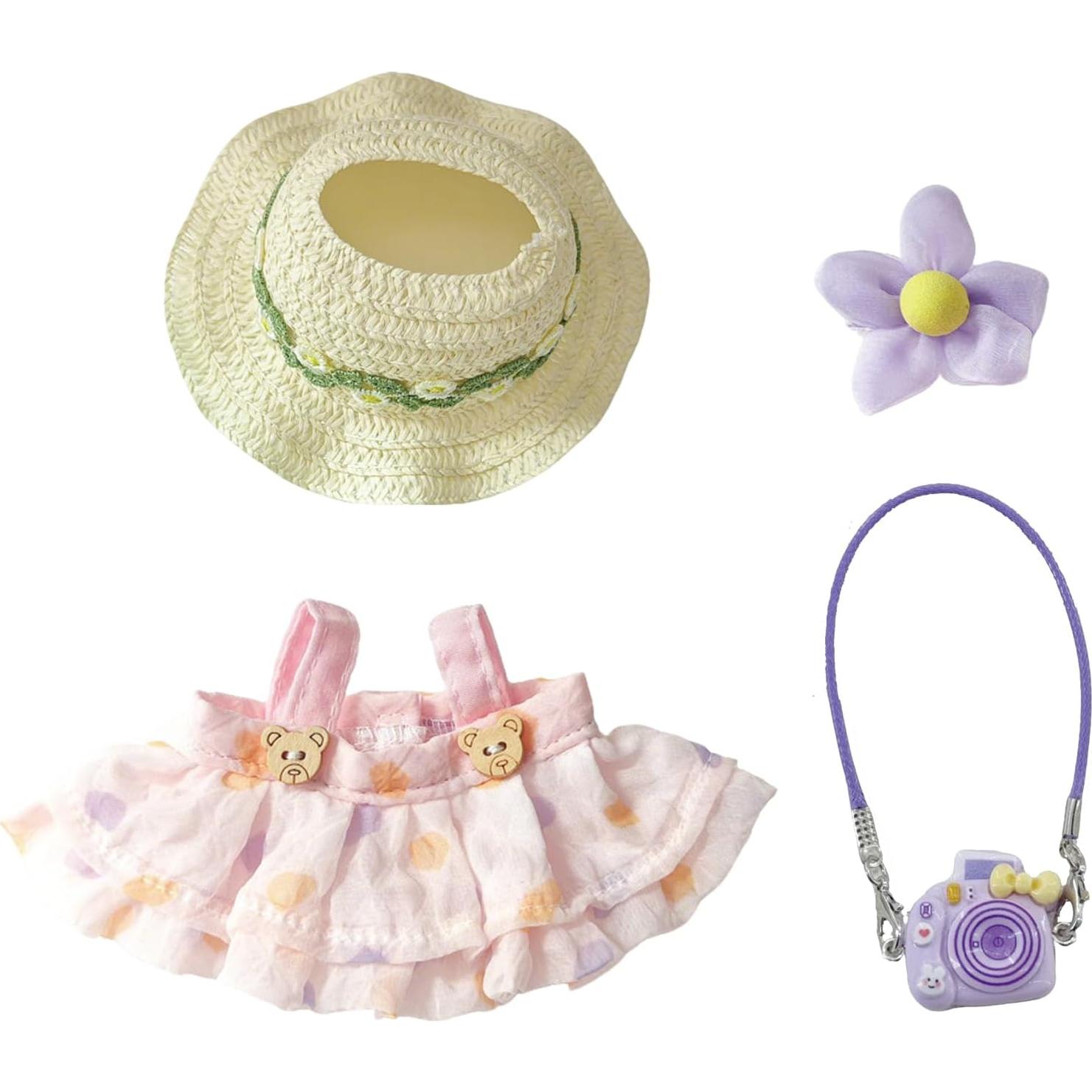 Conjunto de Ropa para Muñecas 17cm FRS007 Vestido Rosa Lunares