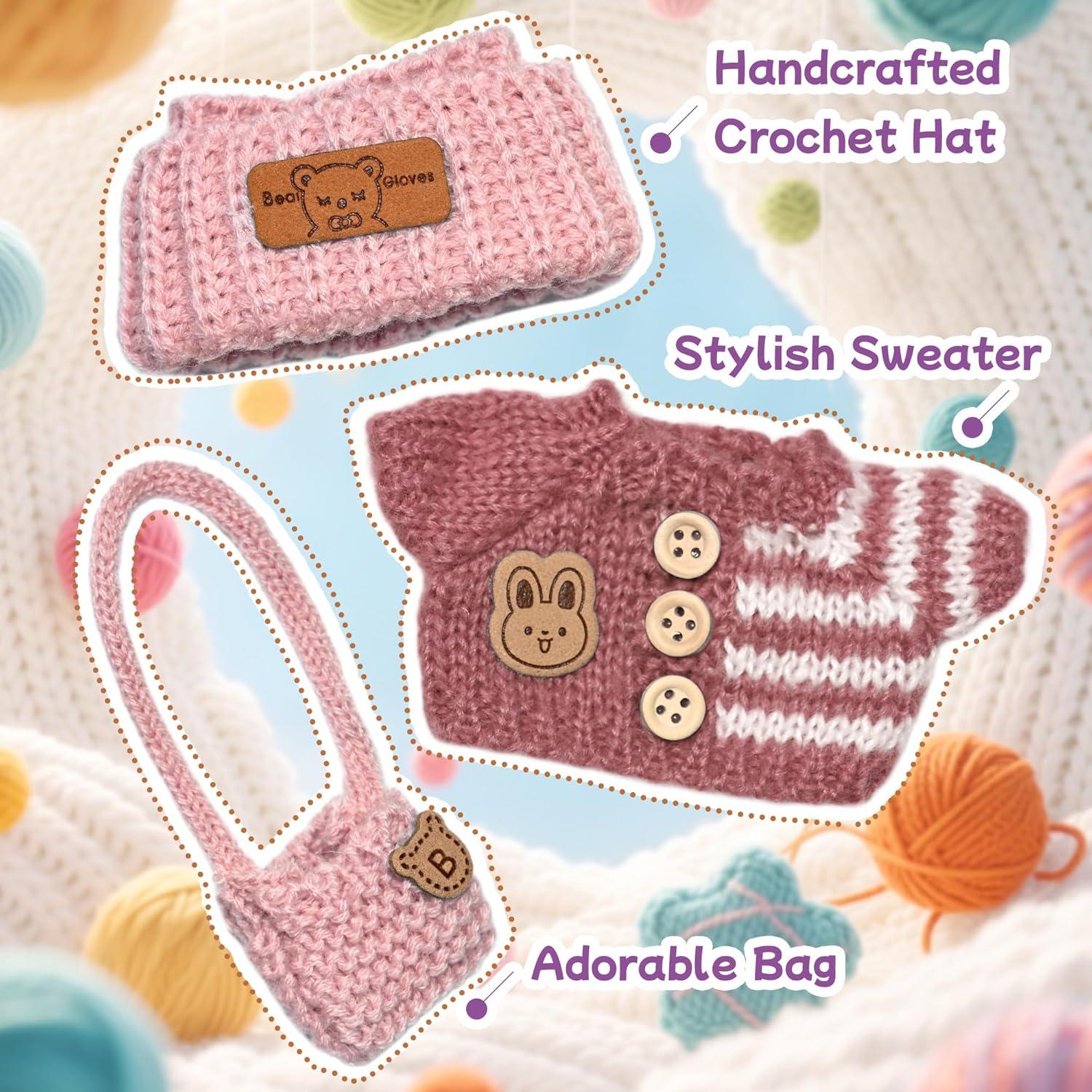 Conjunto de Ropa de Ganchillo para Muñecas 15/17cm Rosa