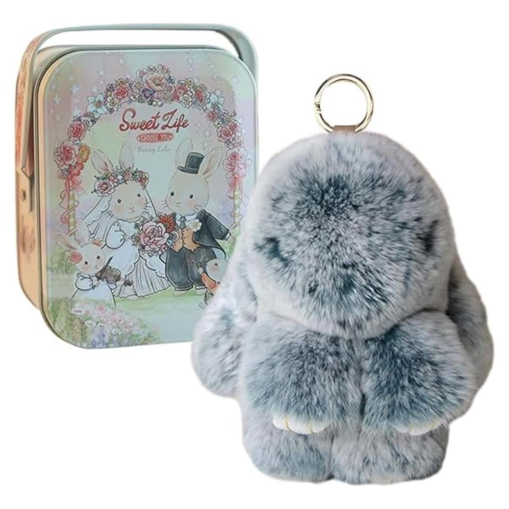 Llavero de Conejo de Peluche Verde Oscuro con Caja - Accesorio Lindo