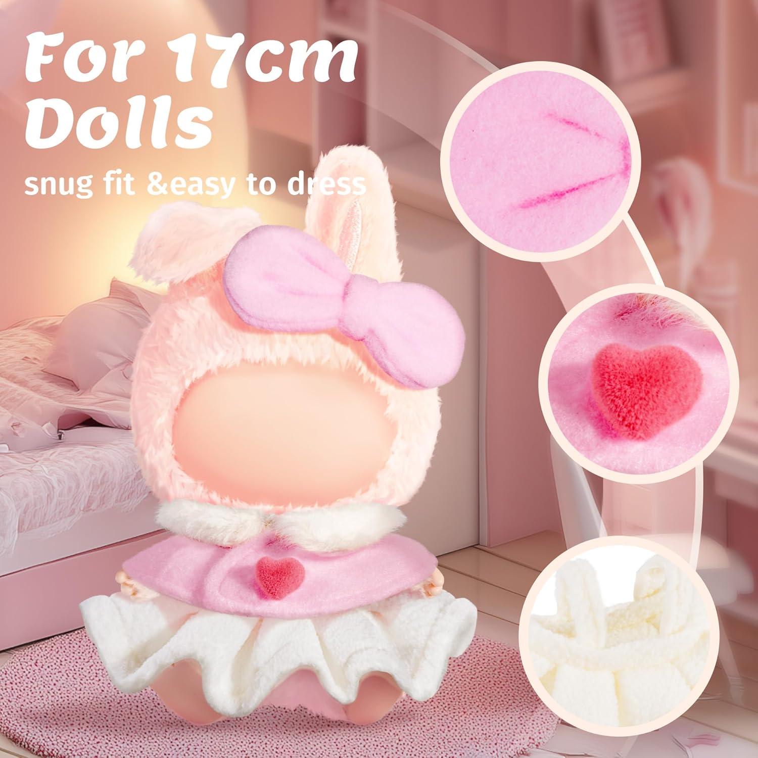 Conjunto de Ropa Labubu Rosa para Muñecas 17cm - Atuendo Elegante