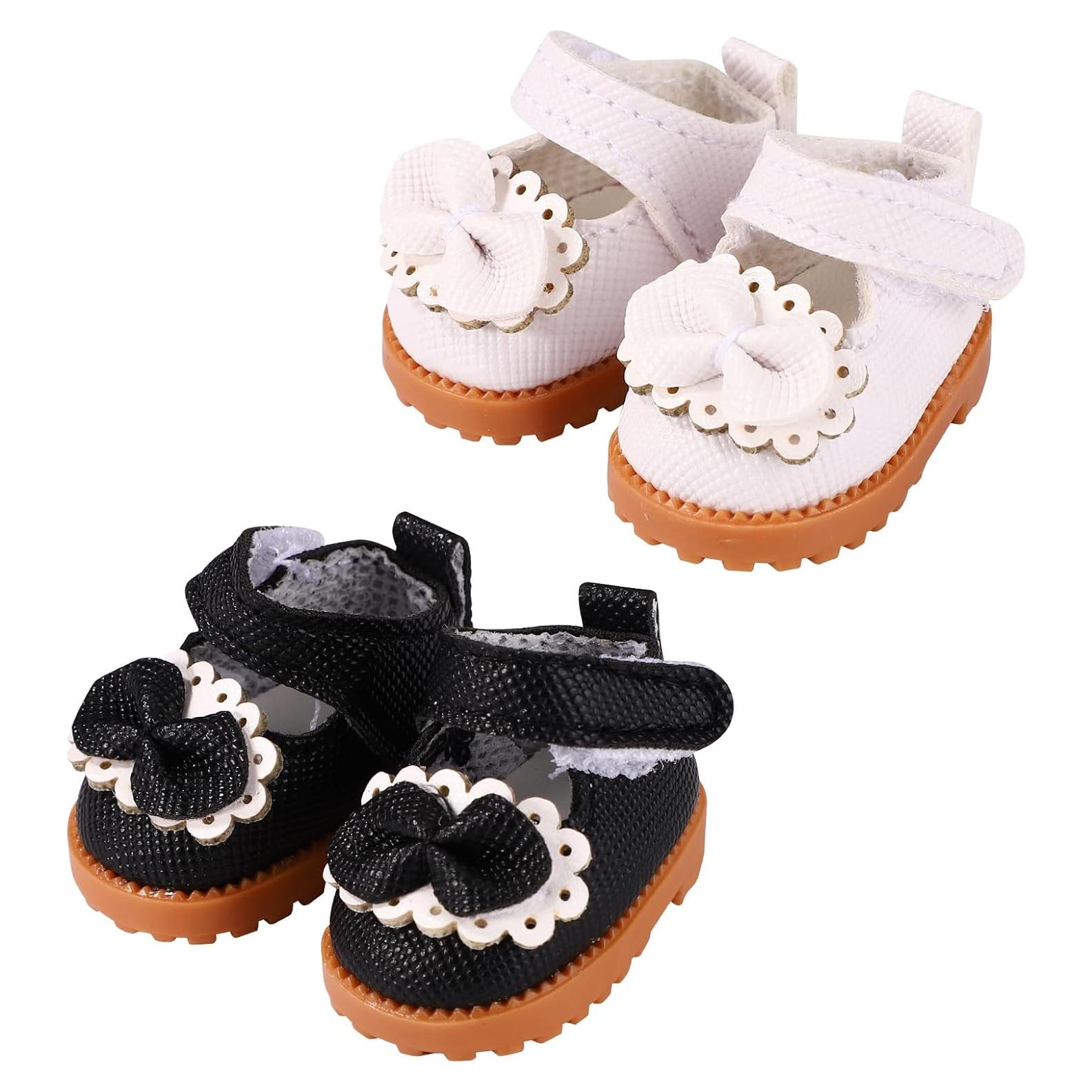2 Pares de Zapatos Miniatura Kawaii para Muñecas 17cm - Negro y Blanco