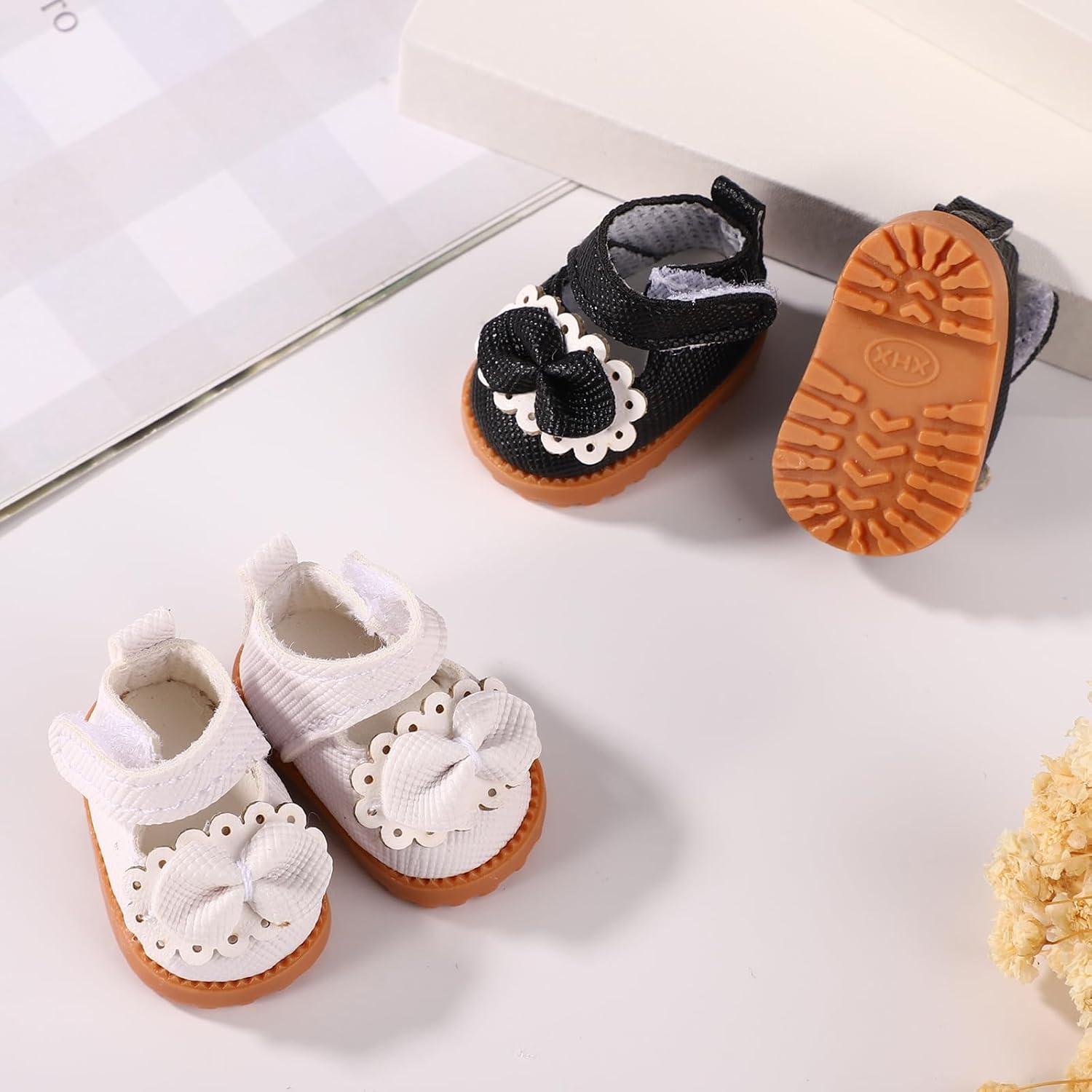 2 Pares de Zapatos Miniatura Kawaii para Muñecas 17cm - Negro y Blanco