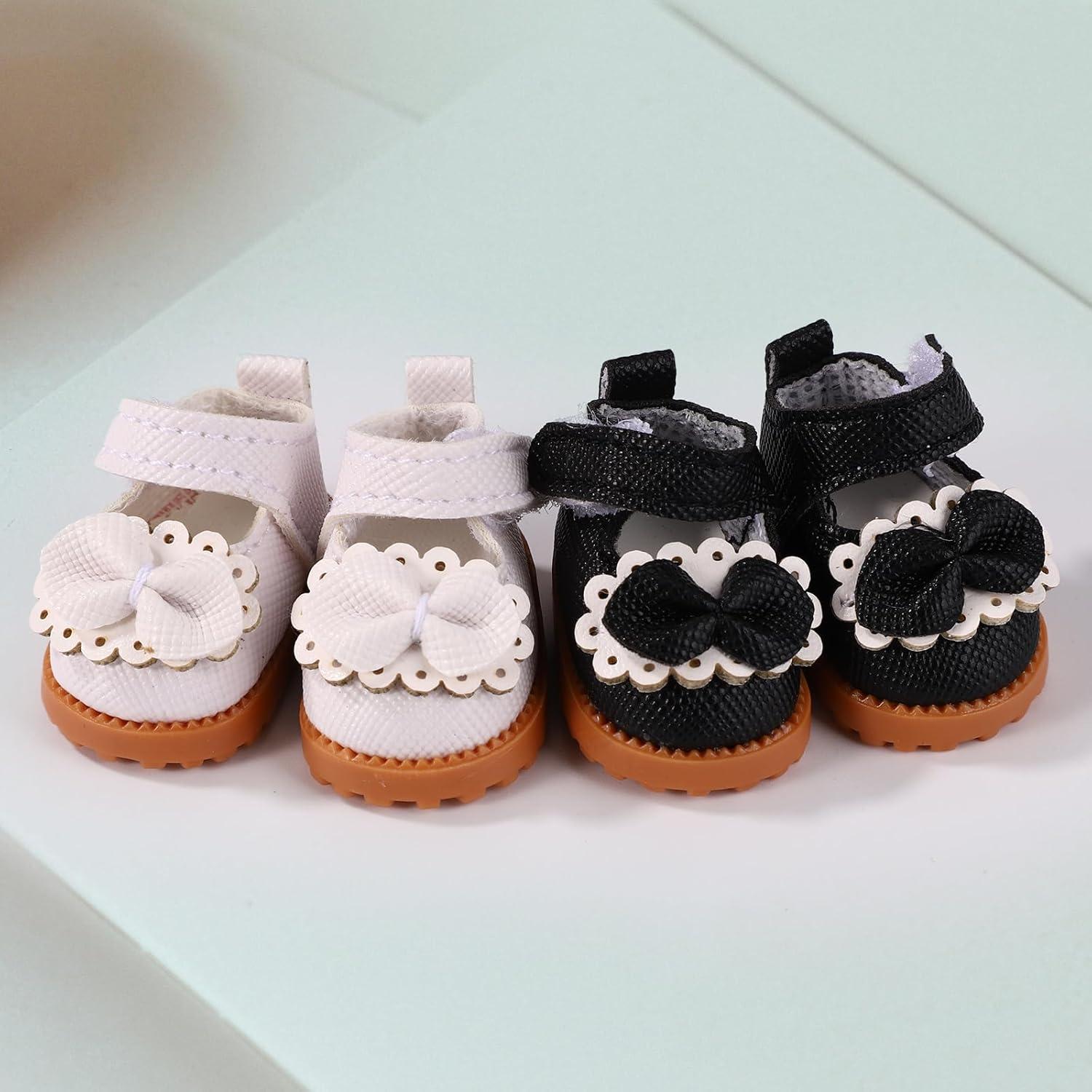 2 Pares de Zapatos Miniatura Kawaii para Muñecas 17cm - Negro y Blanco