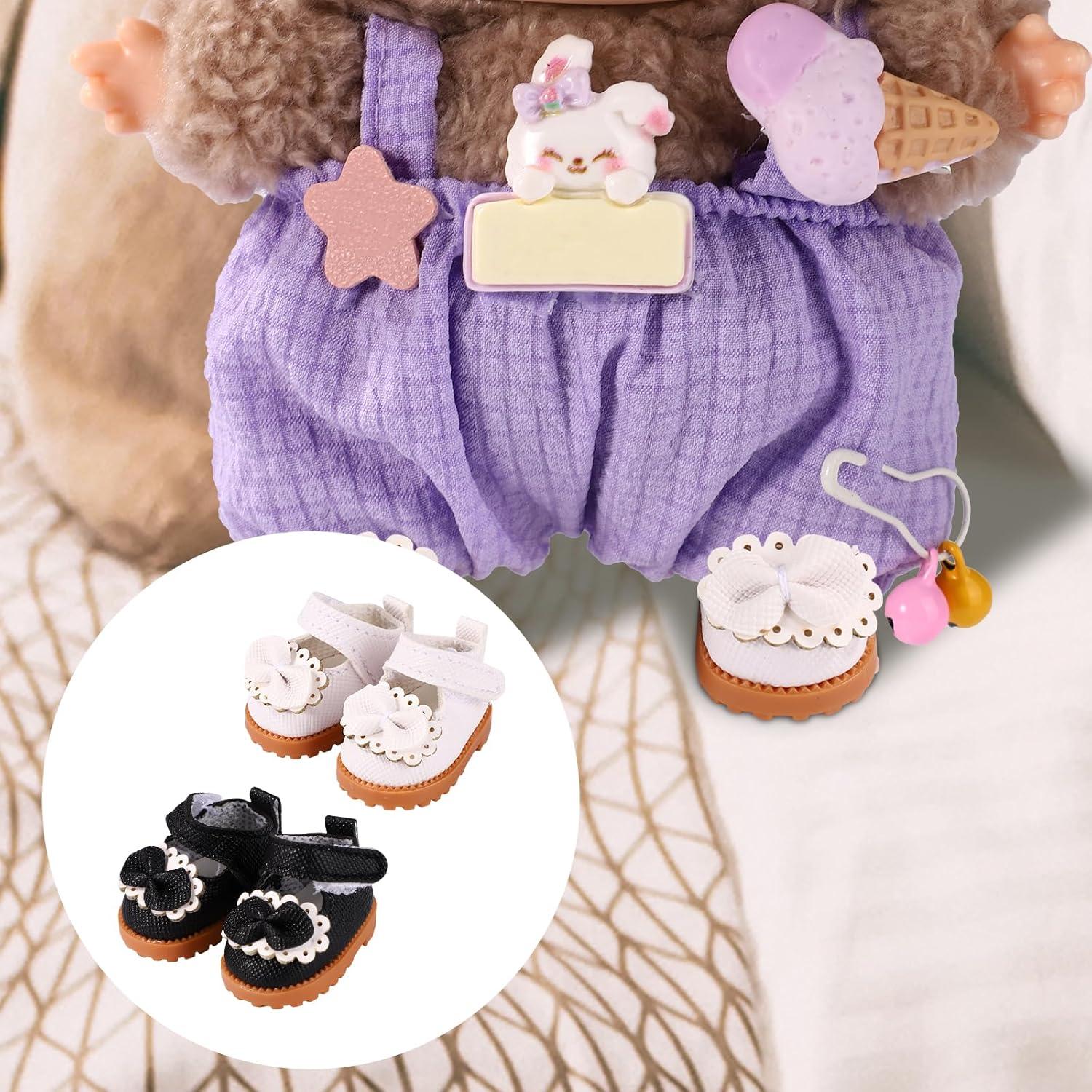 2 Pares de Zapatos Miniatura Kawaii para Muñecas 17cm - Negro y Blanco