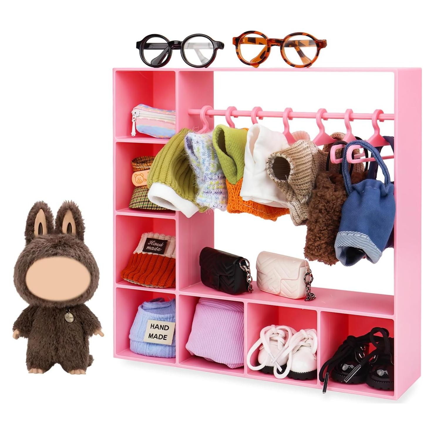 Armario de Ropa para Muñecas Rain Bunny Rosa con 10 Perchas