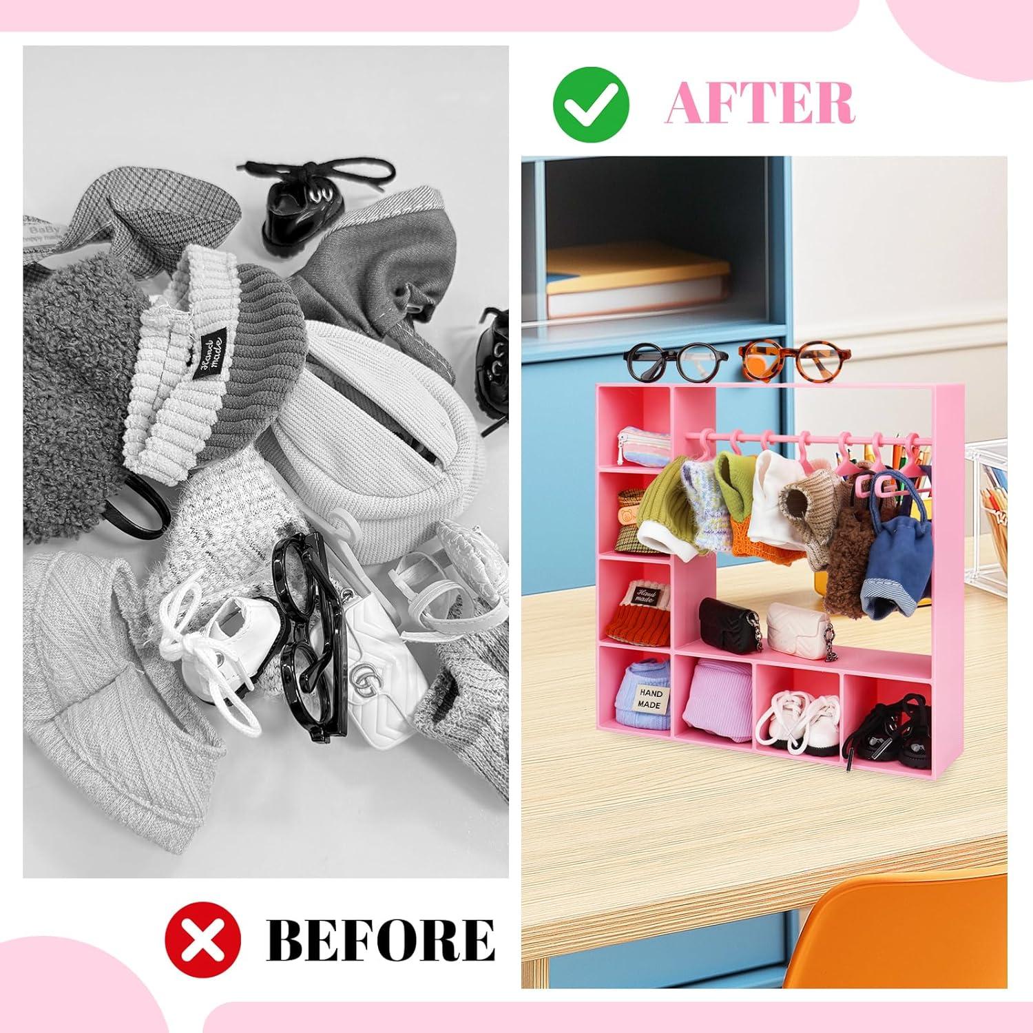 Armario de Ropa para Muñecas Rain Bunny Rosa con 10 Perchas