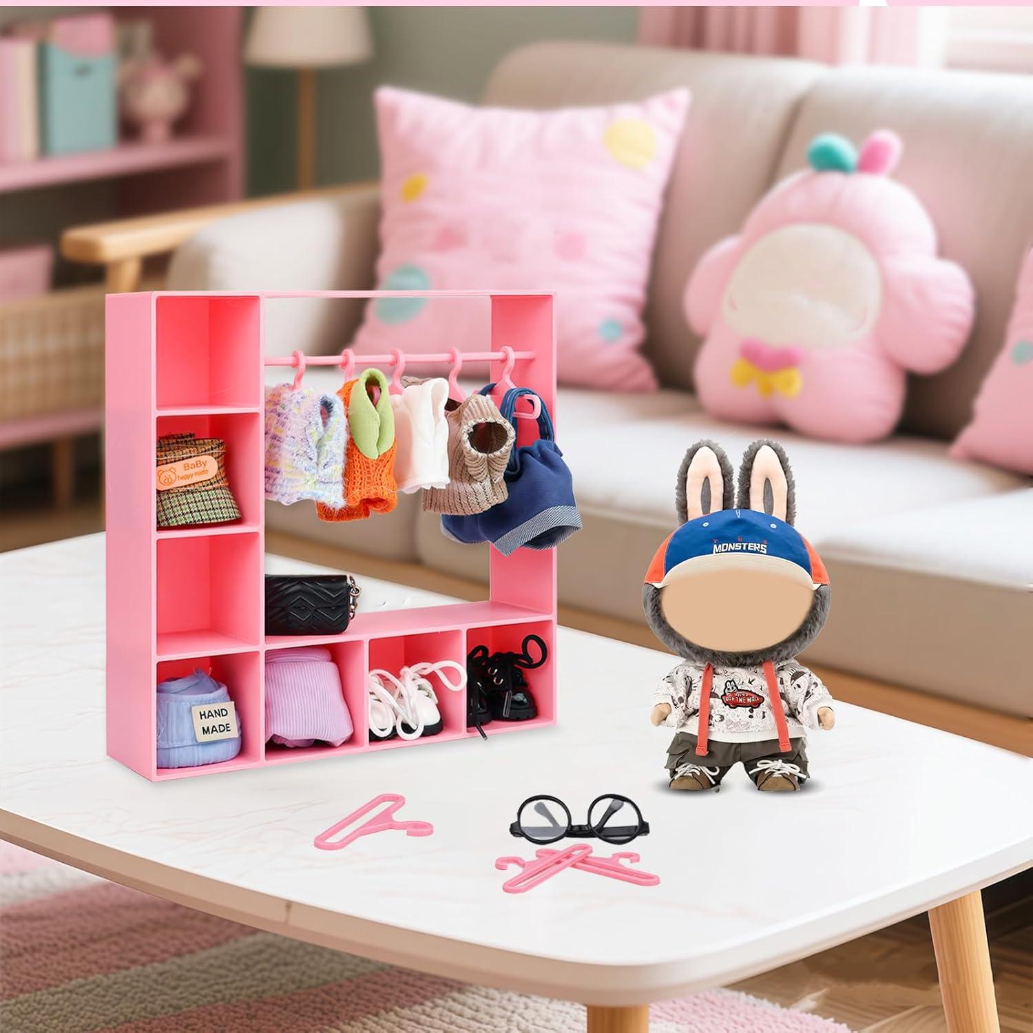 Armario de Ropa para Muñecas Rain Bunny Rosa con 10 Perchas