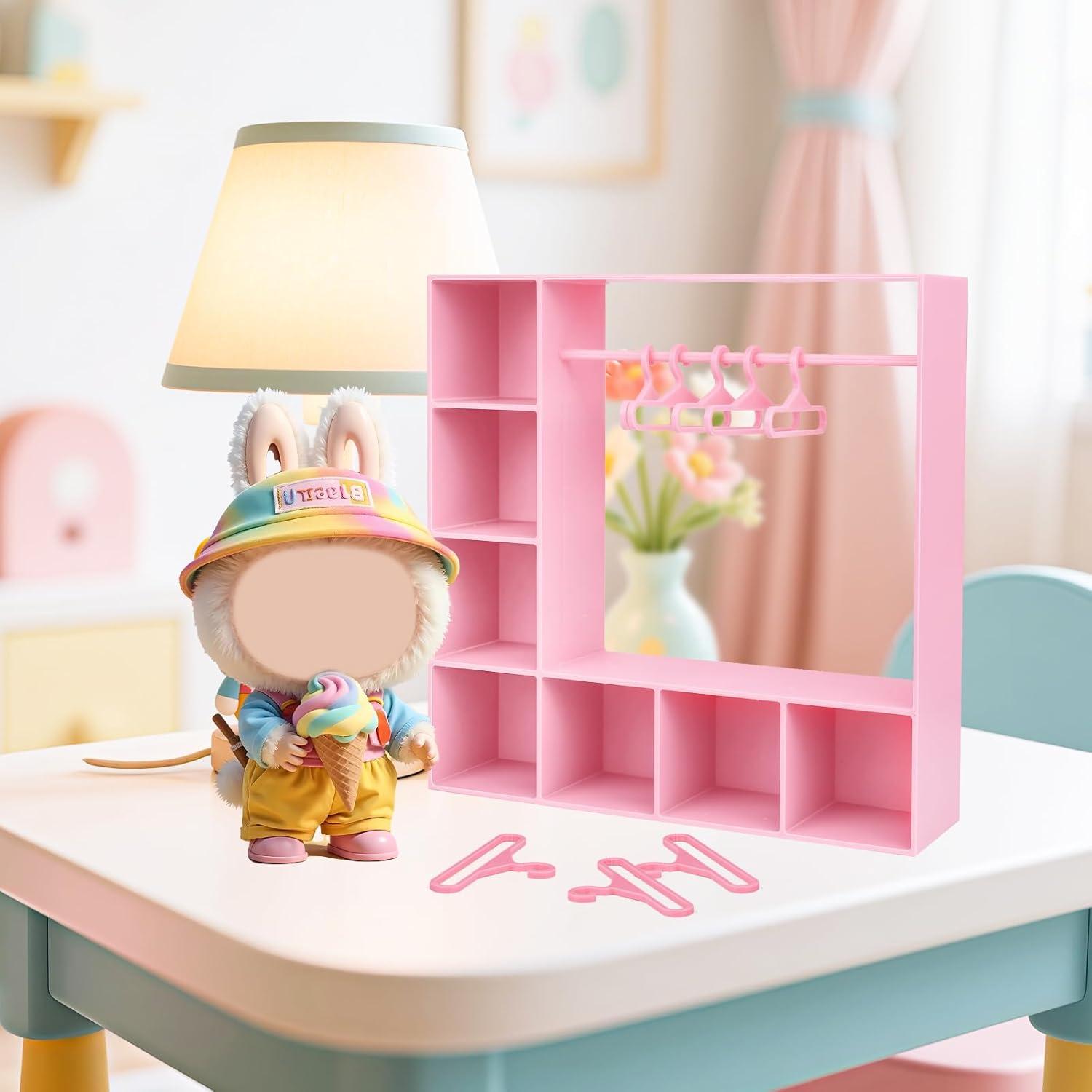Armario de Ropa para Muñecas Rain Bunny Rosa con 10 Perchas