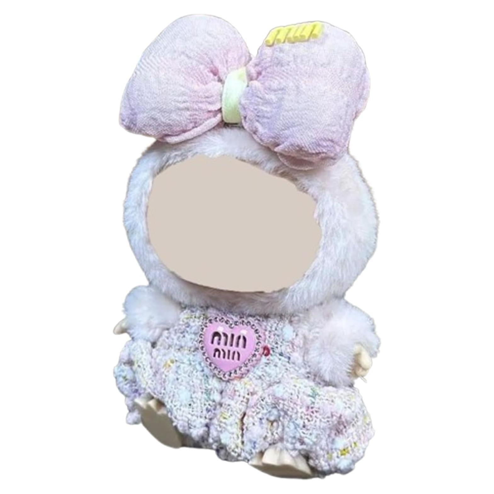 Adorable Pink Outfit Compatible for Labubu – Plush Bow + One-Piece Dress Set | Soft Doll Clothes