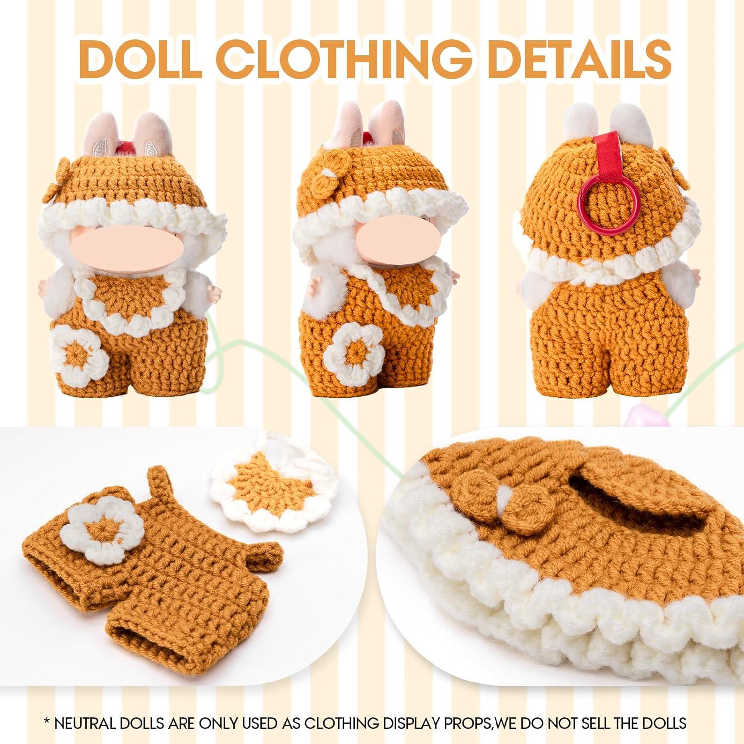 Conjunto de Ropa de Ganchillo para Muñeca Labubu 17cm - 3 Piezas