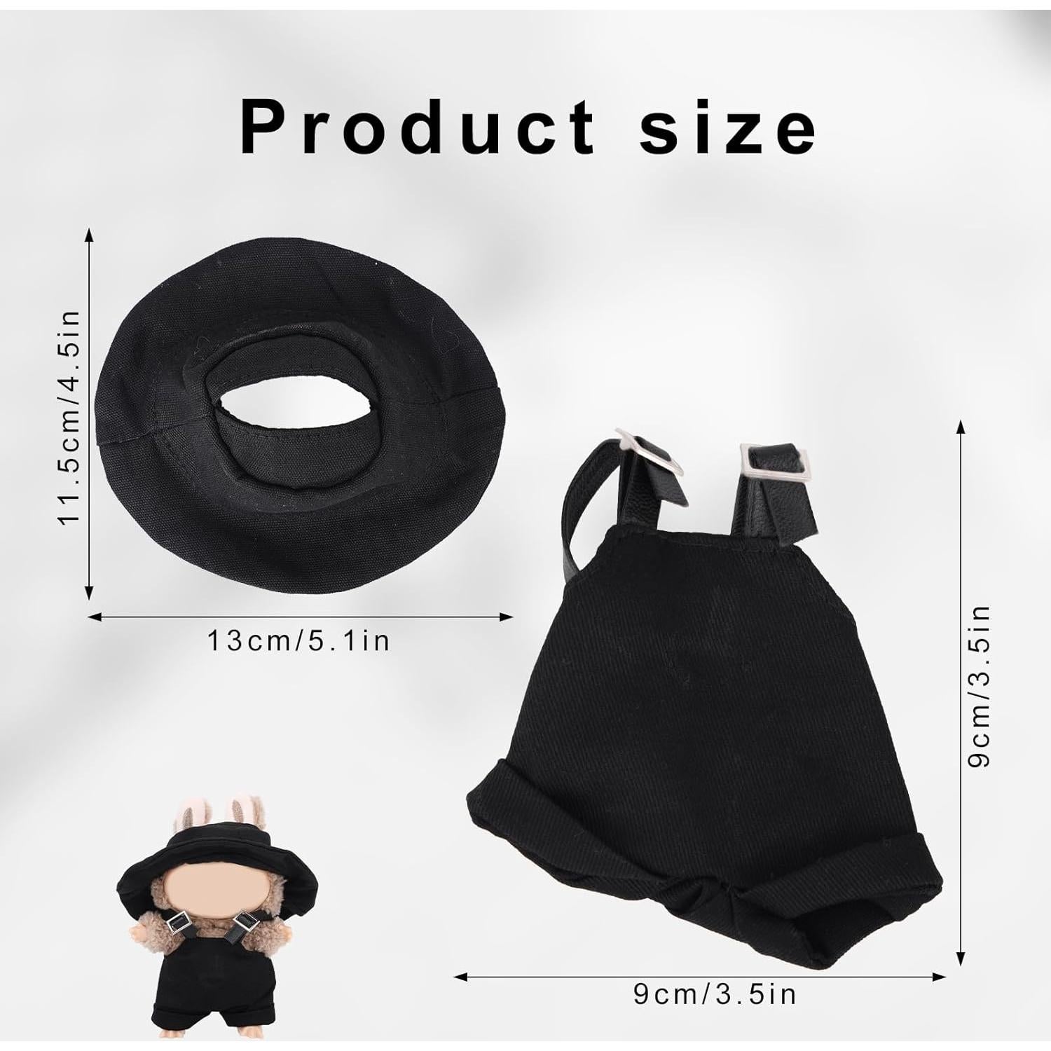 Conjunto de Ropa para Muñeca BOXOB - Overoles Negros y Sombrero